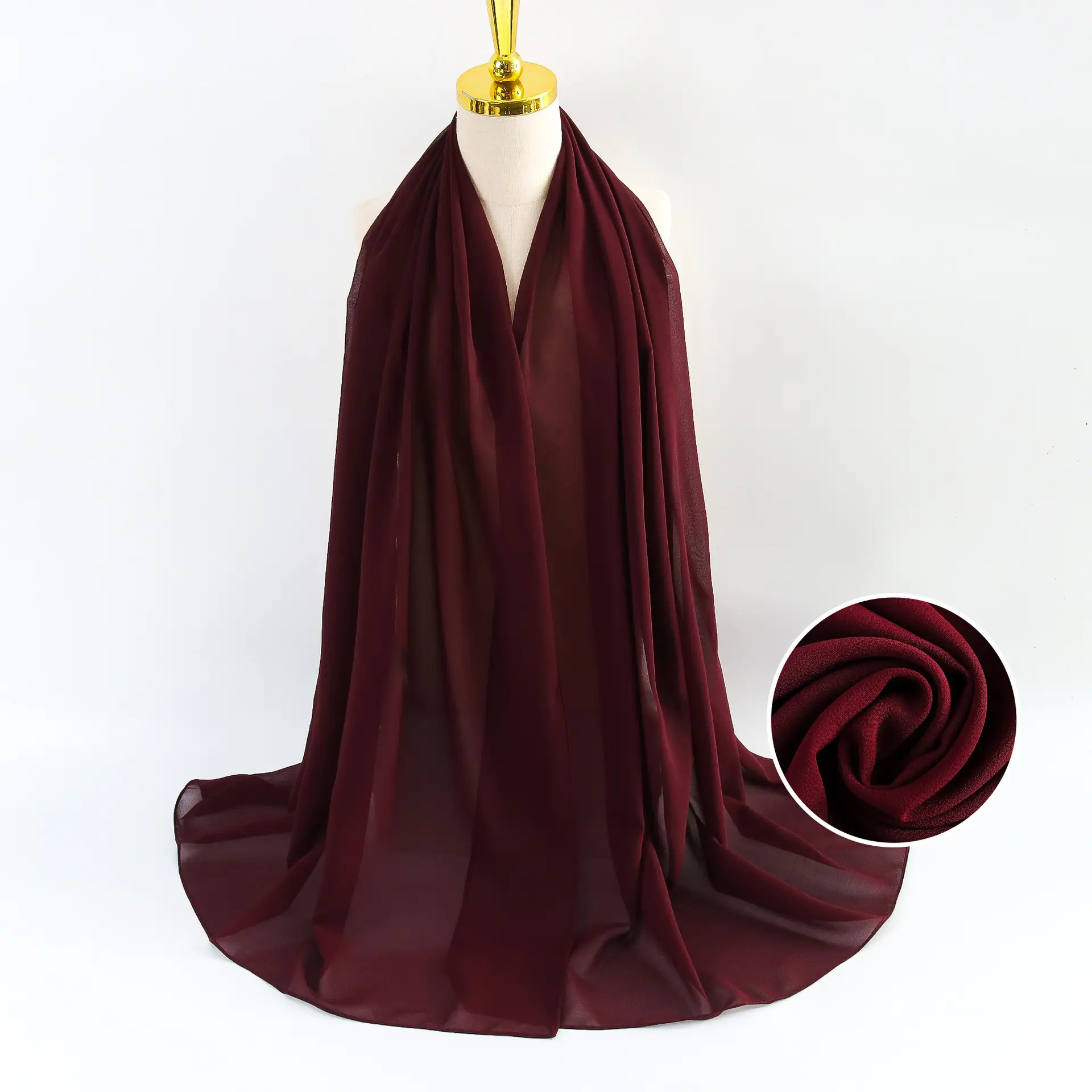 Muslim Pearl Chiffon Headscarf Black Solid Color - Image 128