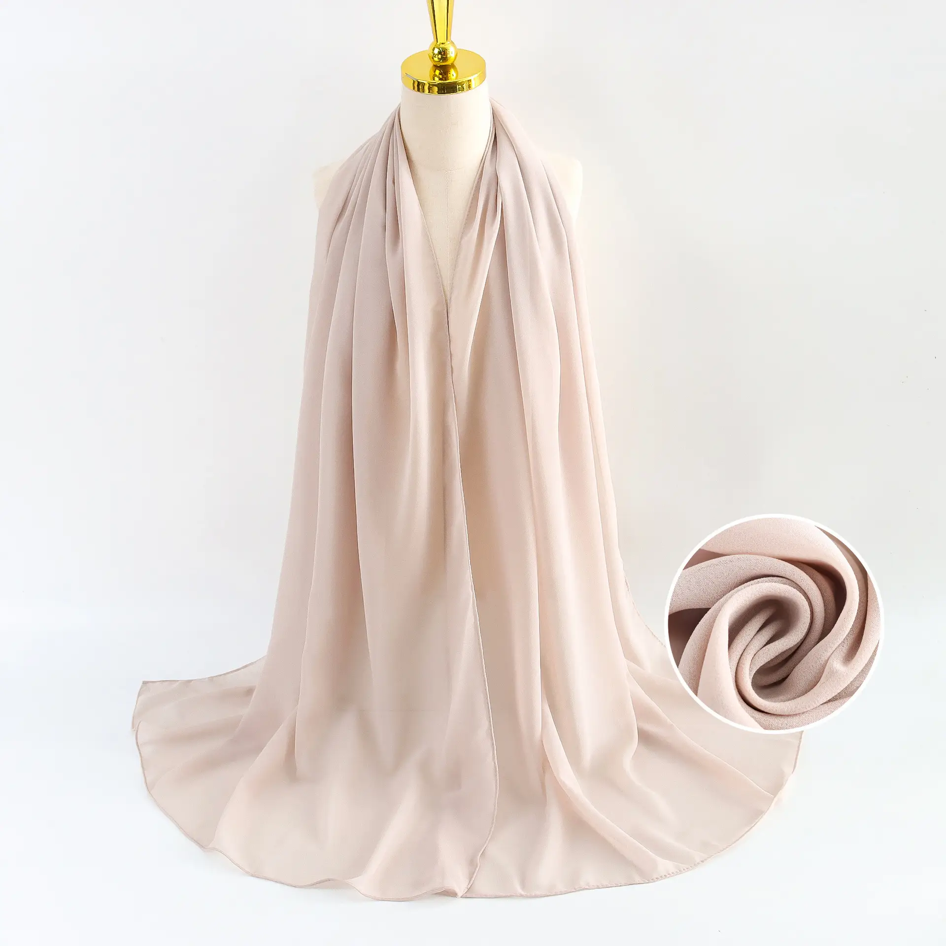 Muslim Pearl Chiffon Headscarf Black Solid Color - Image 129