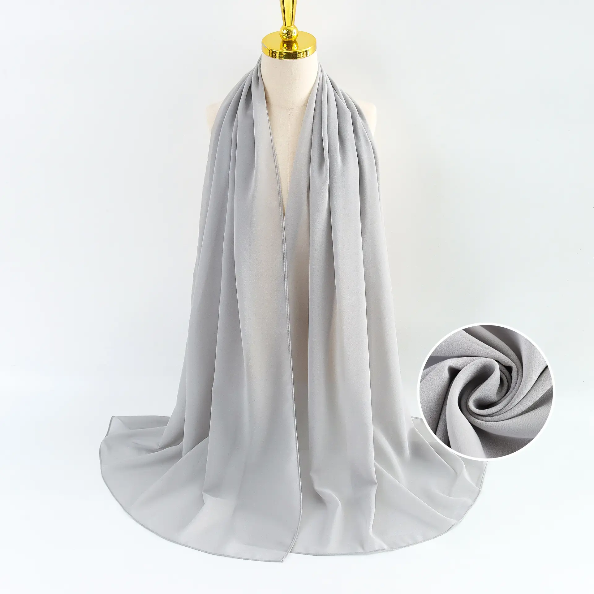 Muslim Pearl Chiffon Headscarf Black Solid Color - Image 13