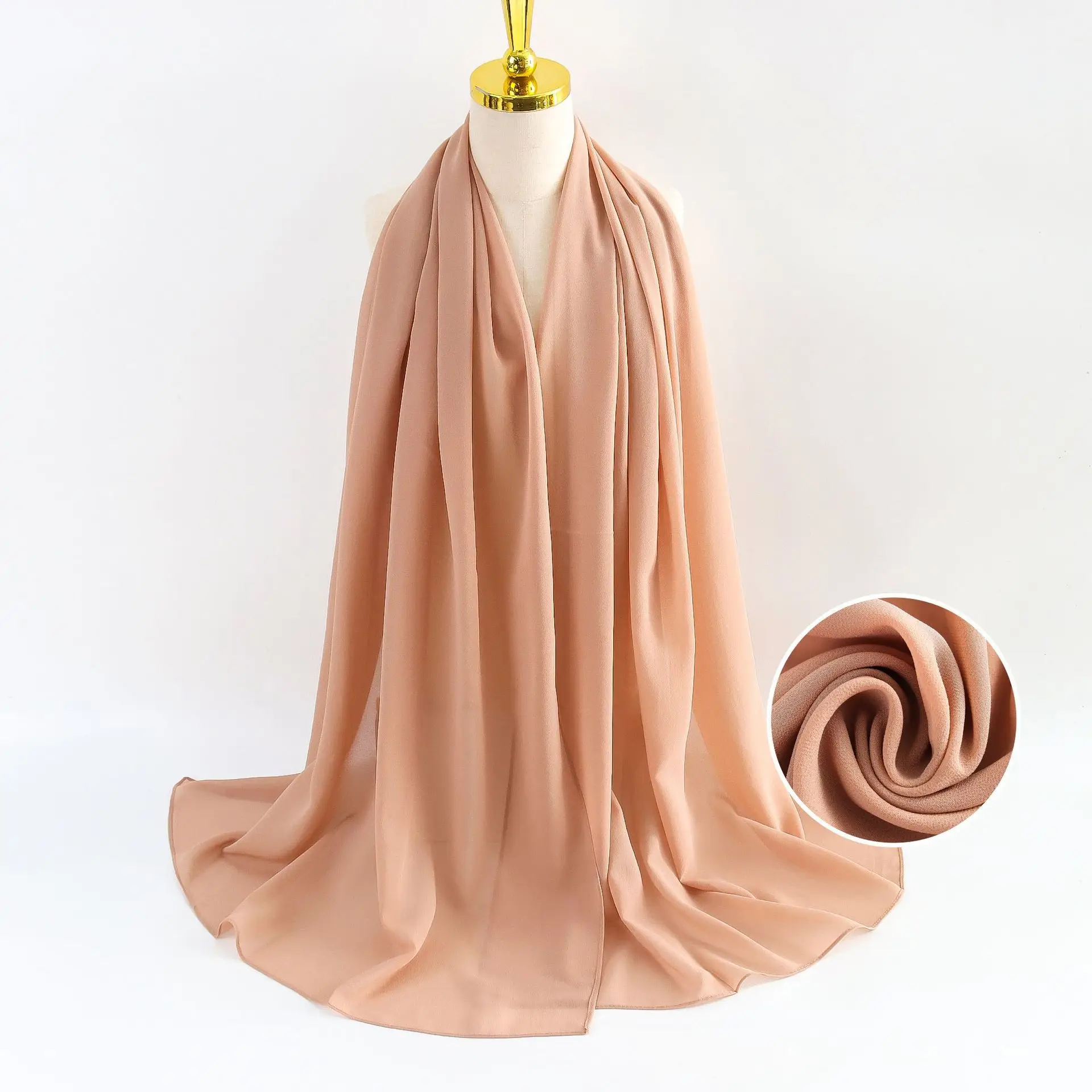 Muslim Pearl Chiffon Headscarf Black Solid Color - Image 130