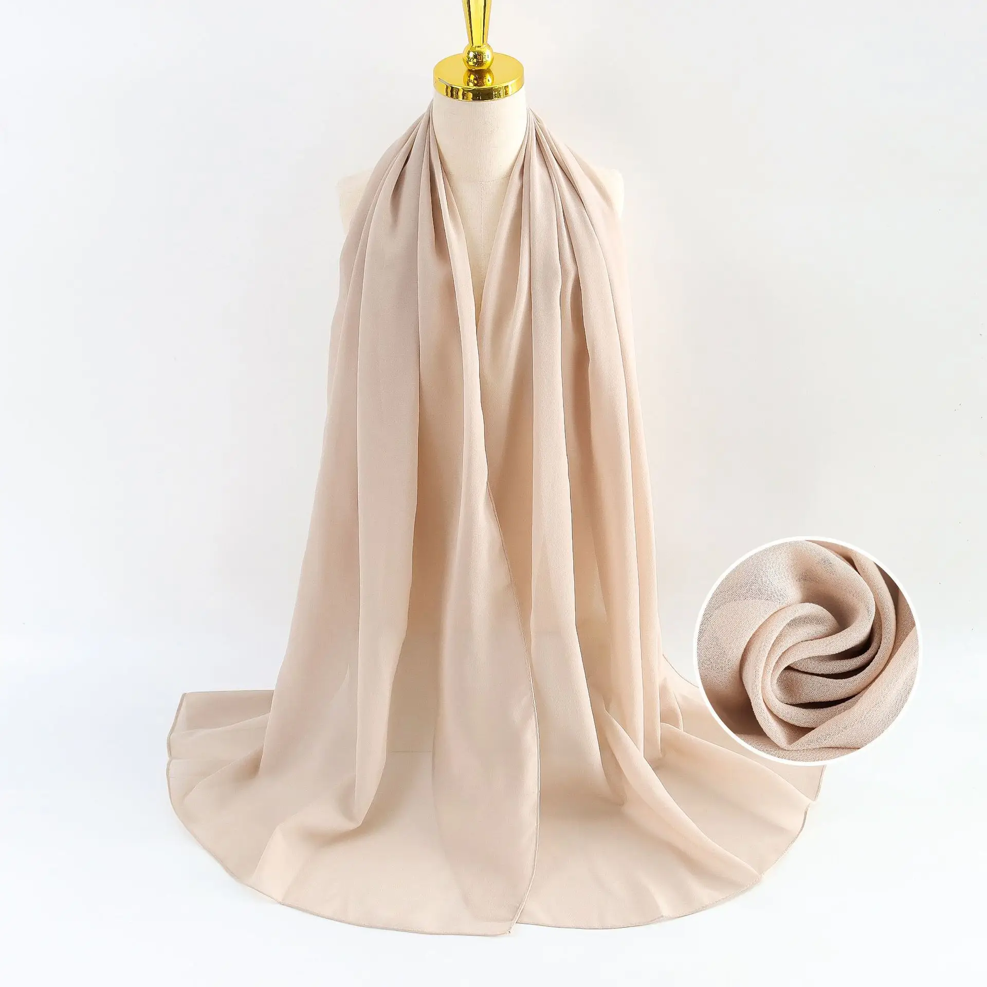 Muslim Pearl Chiffon Headscarf Black Solid Color - Image 131
