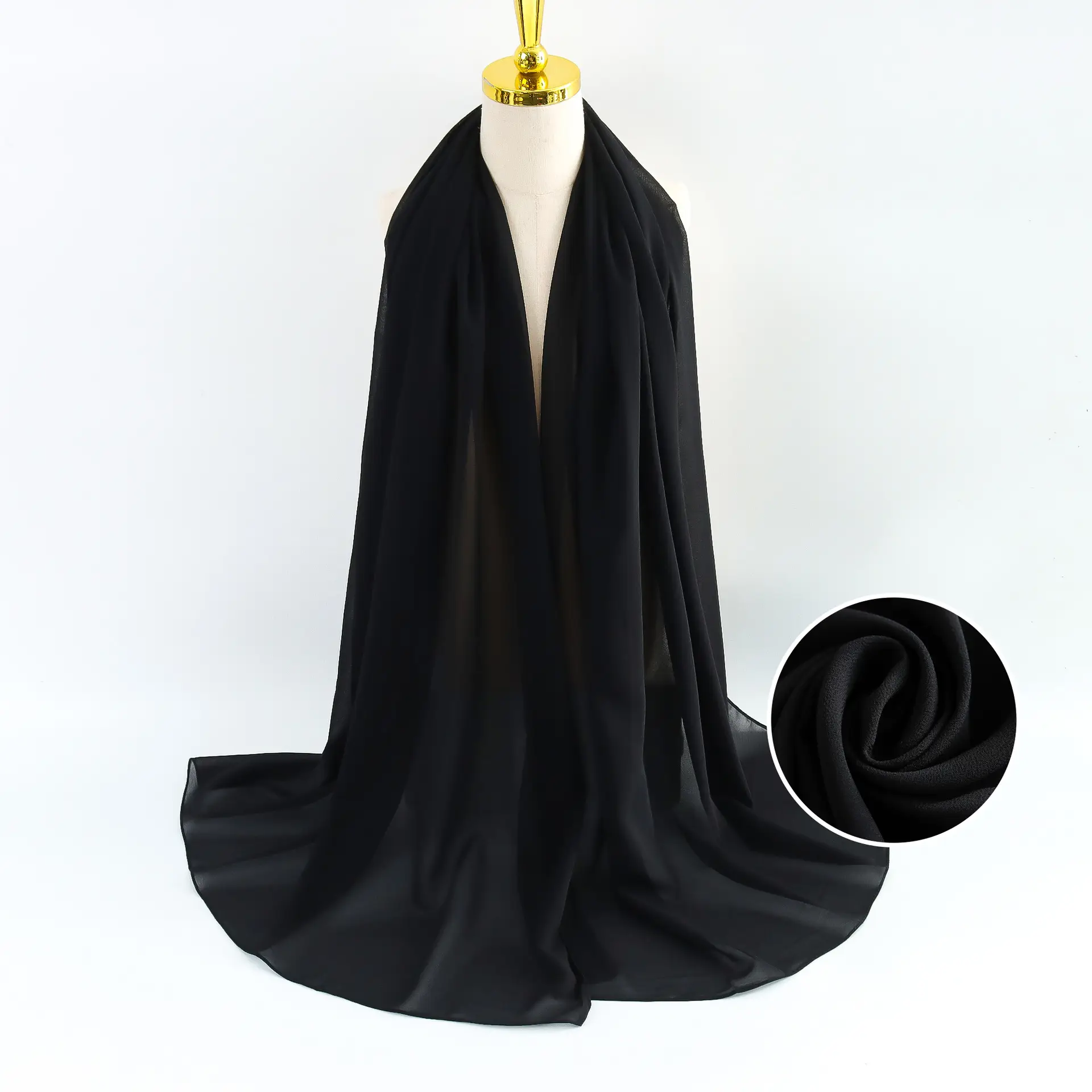 Muslim Pearl Chiffon Headscarf Black Solid Color - Image 16