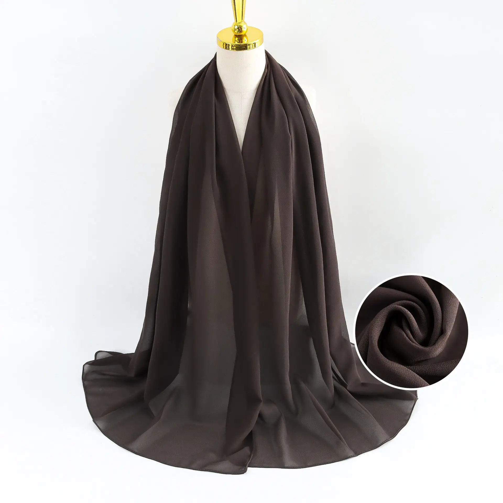 Muslim Pearl Chiffon Headscarf Black Solid Color - Image 17