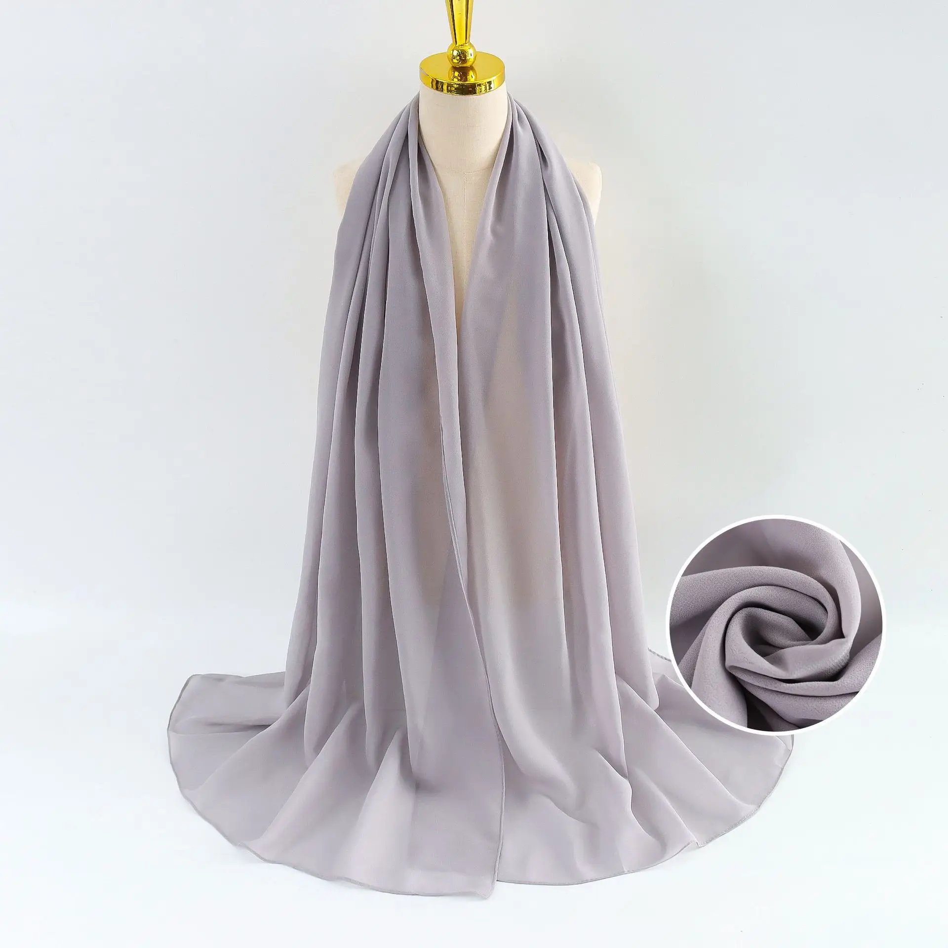 Muslim Pearl Chiffon Headscarf Black Solid Color - Image 2