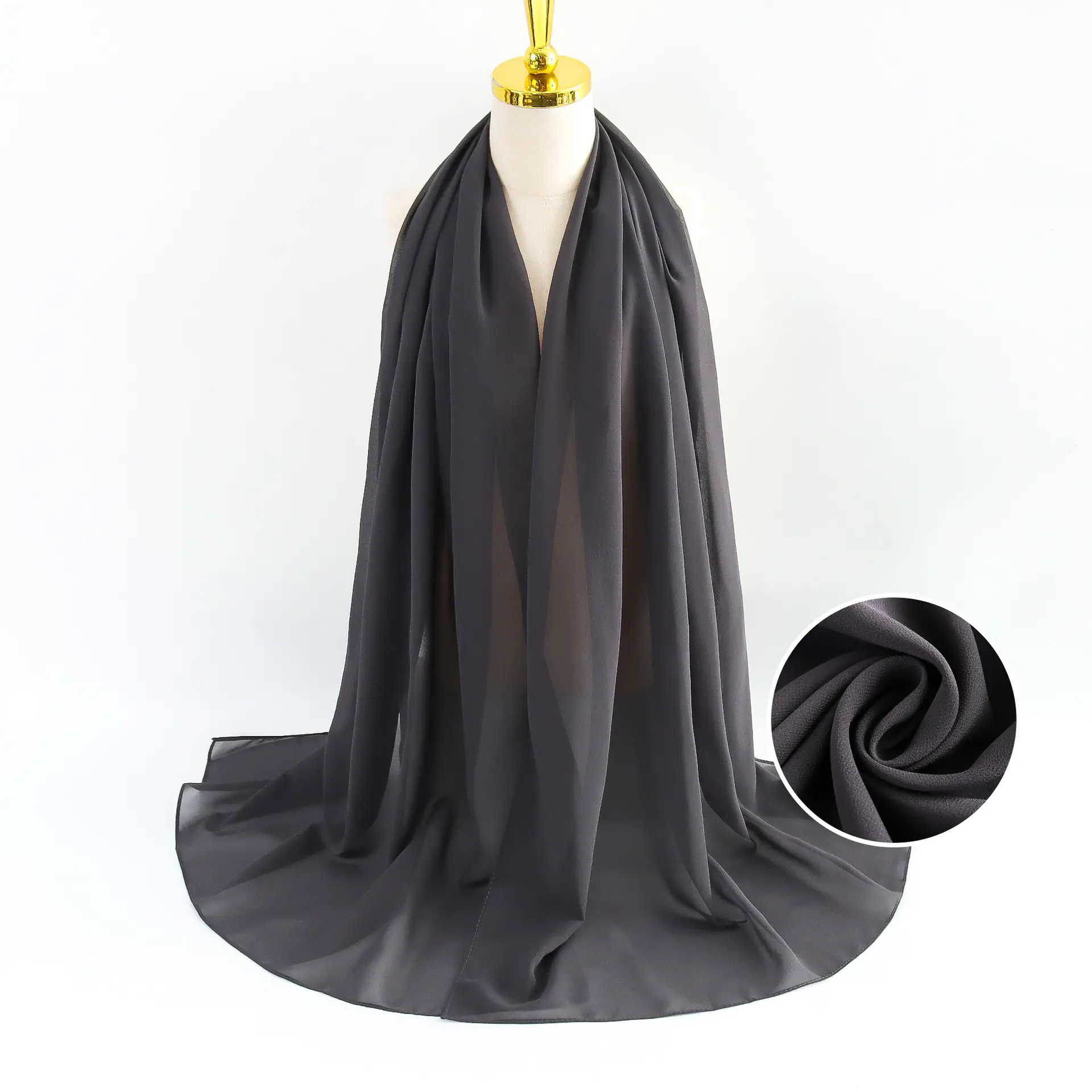 Muslim Pearl Chiffon Headscarf Black Solid Color - Image 21