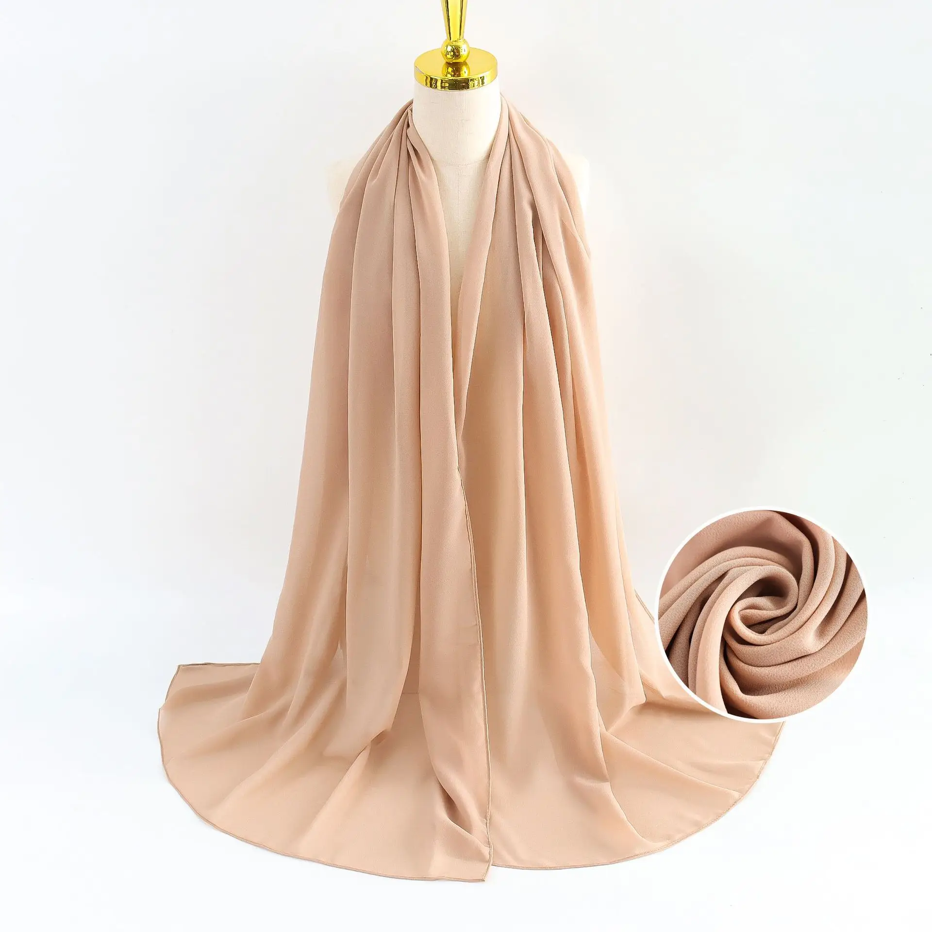 Muslim Pearl Chiffon Headscarf Black Solid Color - Image 23
