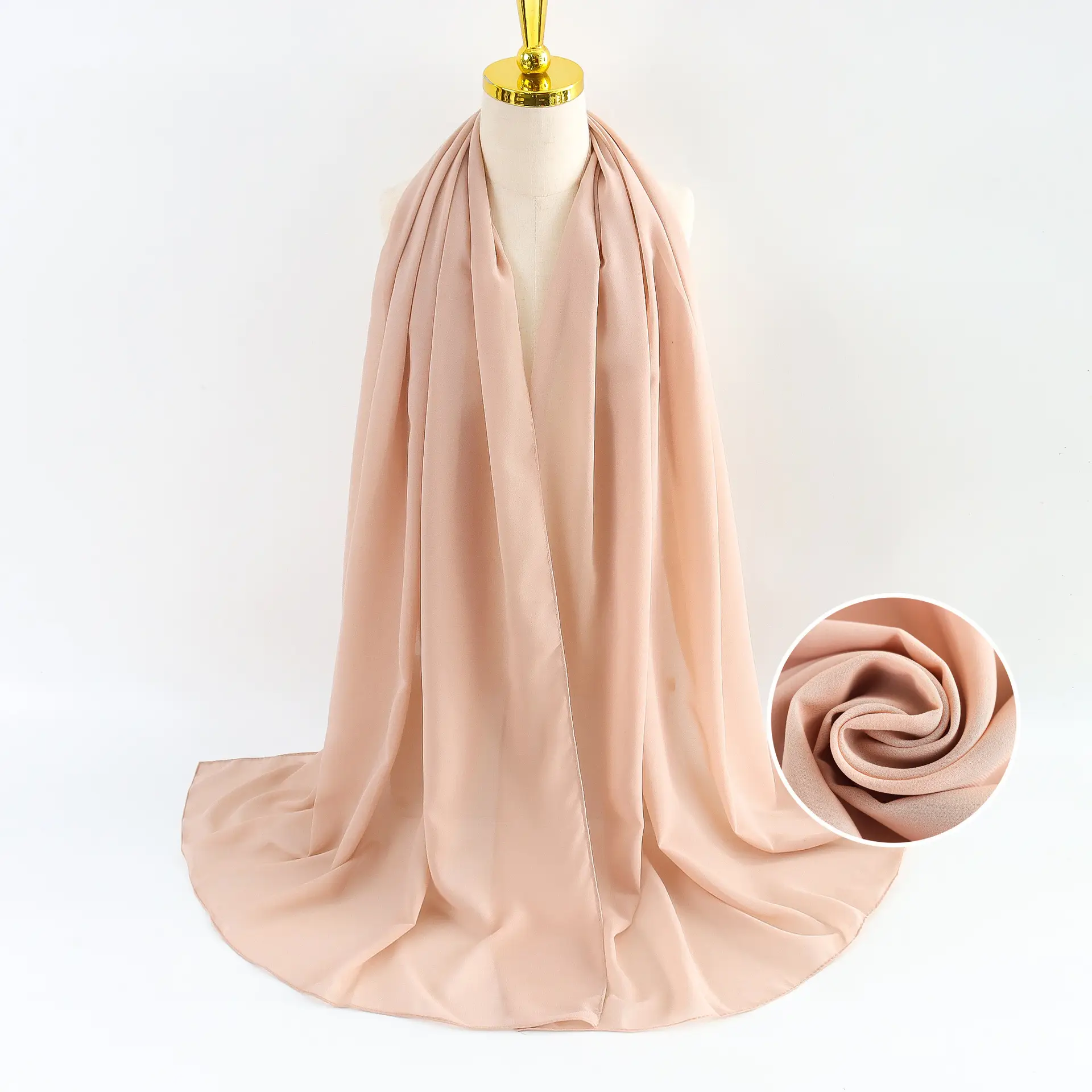 Muslim Pearl Chiffon Headscarf Black Solid Color - Image 25