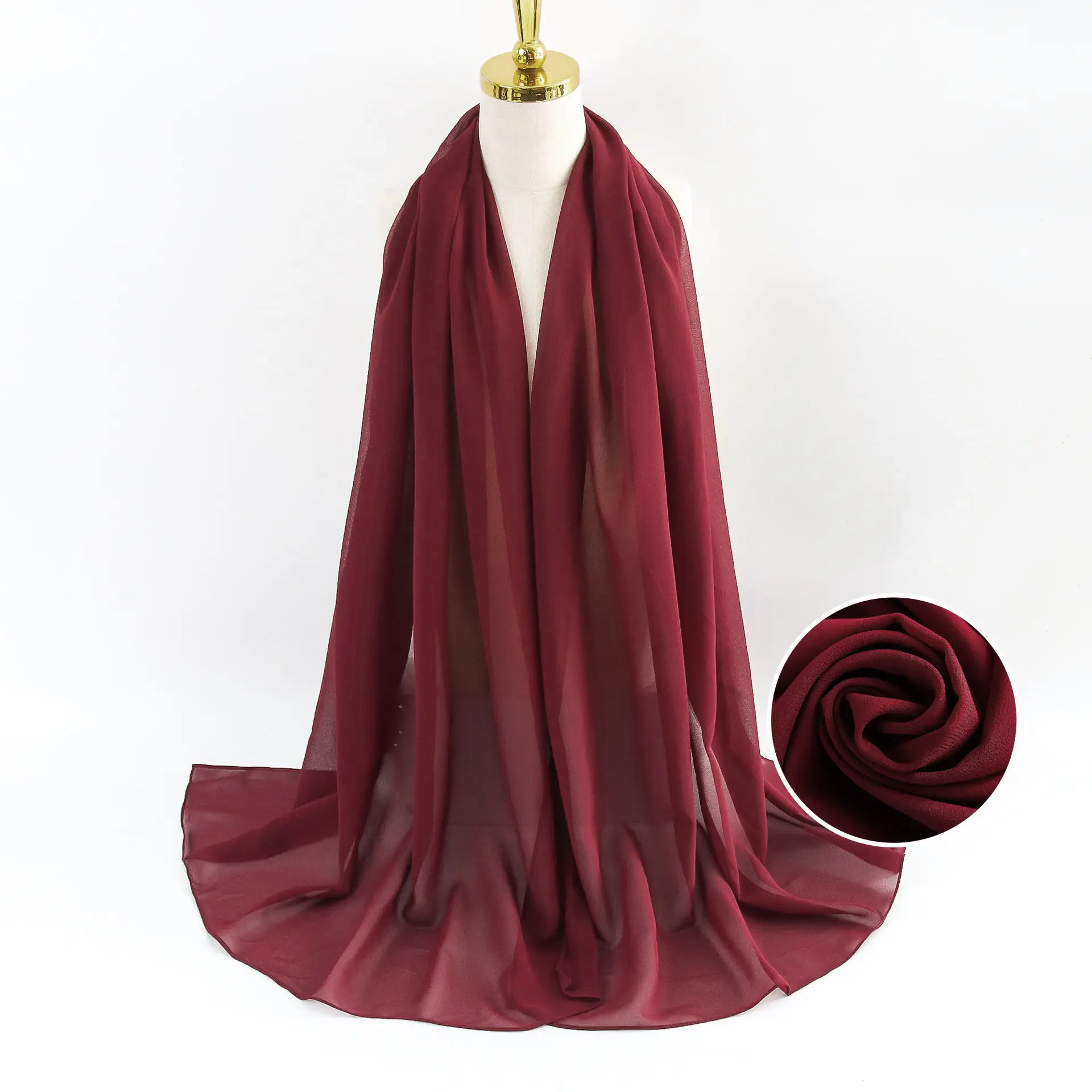 Muslim Pearl Chiffon Headscarf Black Solid Color - Image 26