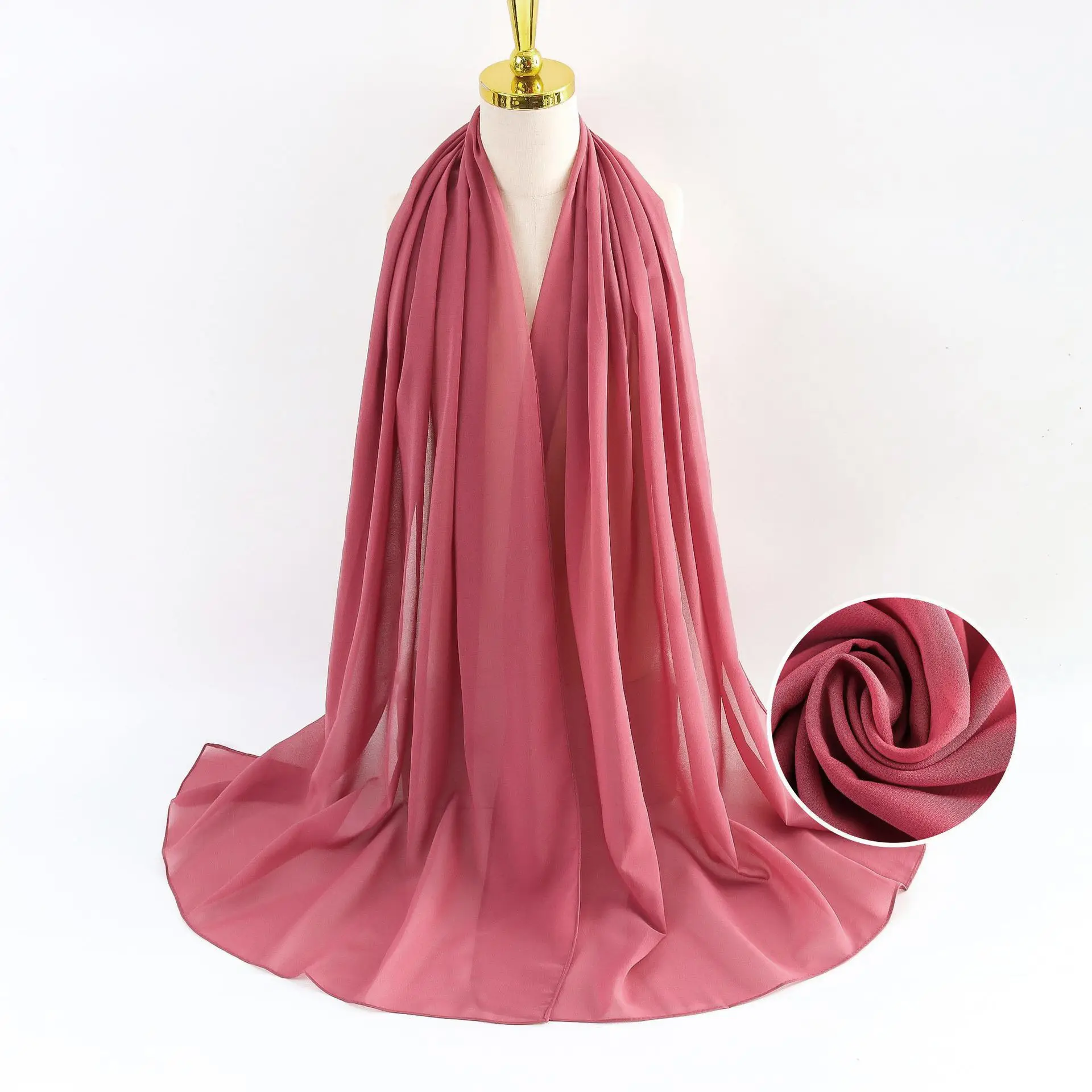 Muslim Pearl Chiffon Headscarf Black Solid Color - Image 27