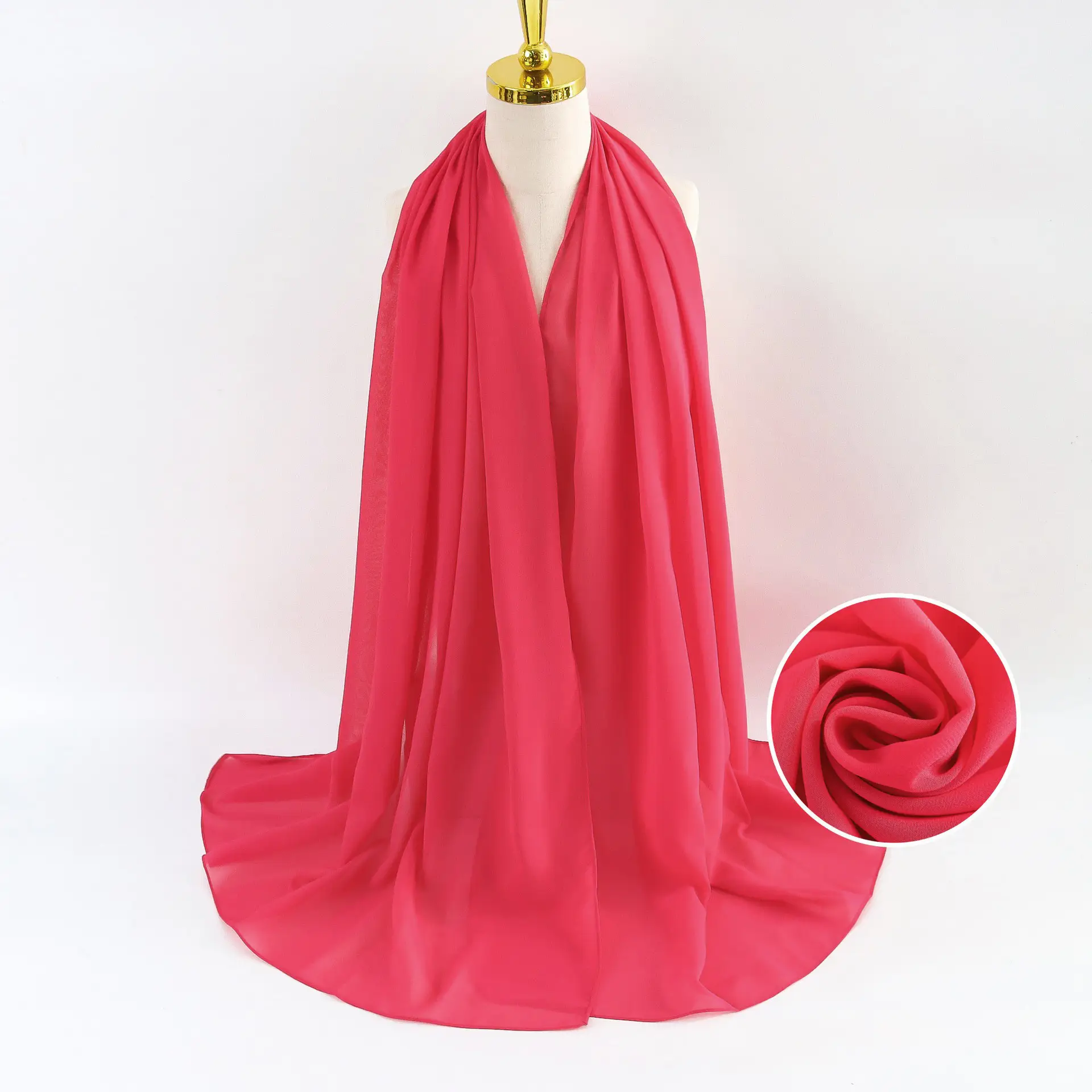 Muslim Pearl Chiffon Headscarf Black Solid Color - Image 28