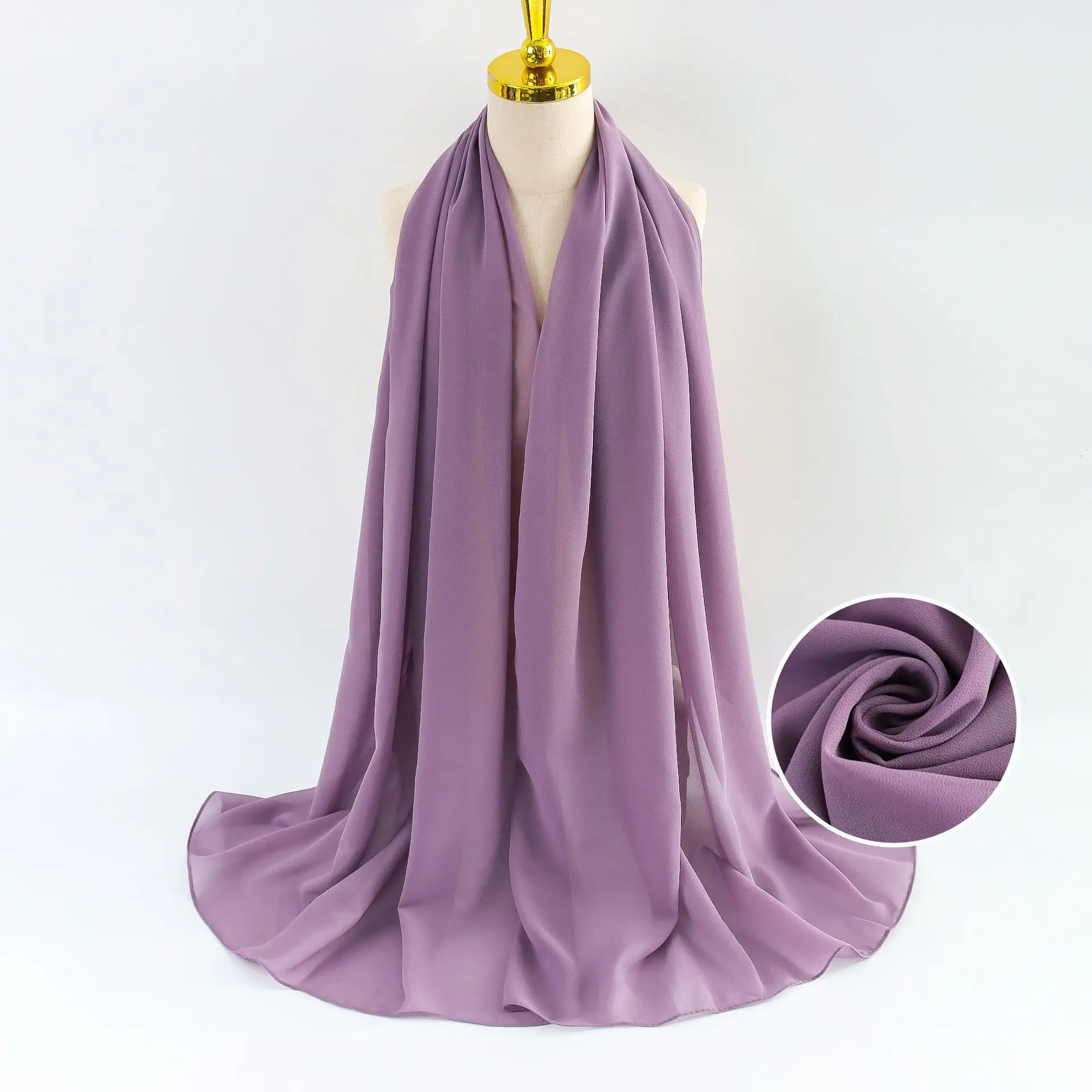 Muslim Pearl Chiffon Headscarf Black Solid Color - Image 3