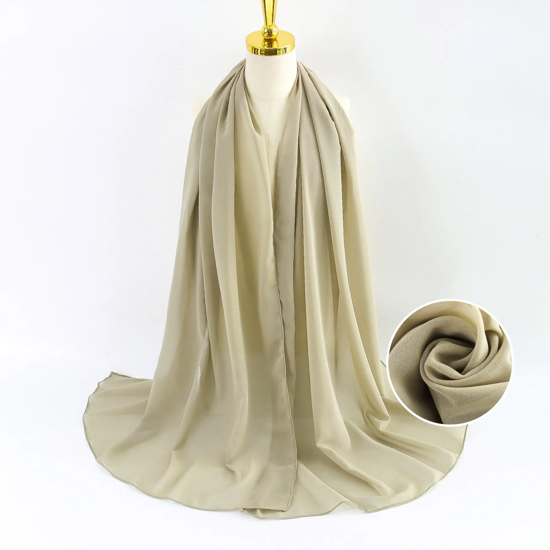 Muslim Pearl Chiffon Headscarf Black Solid Color - Image 30