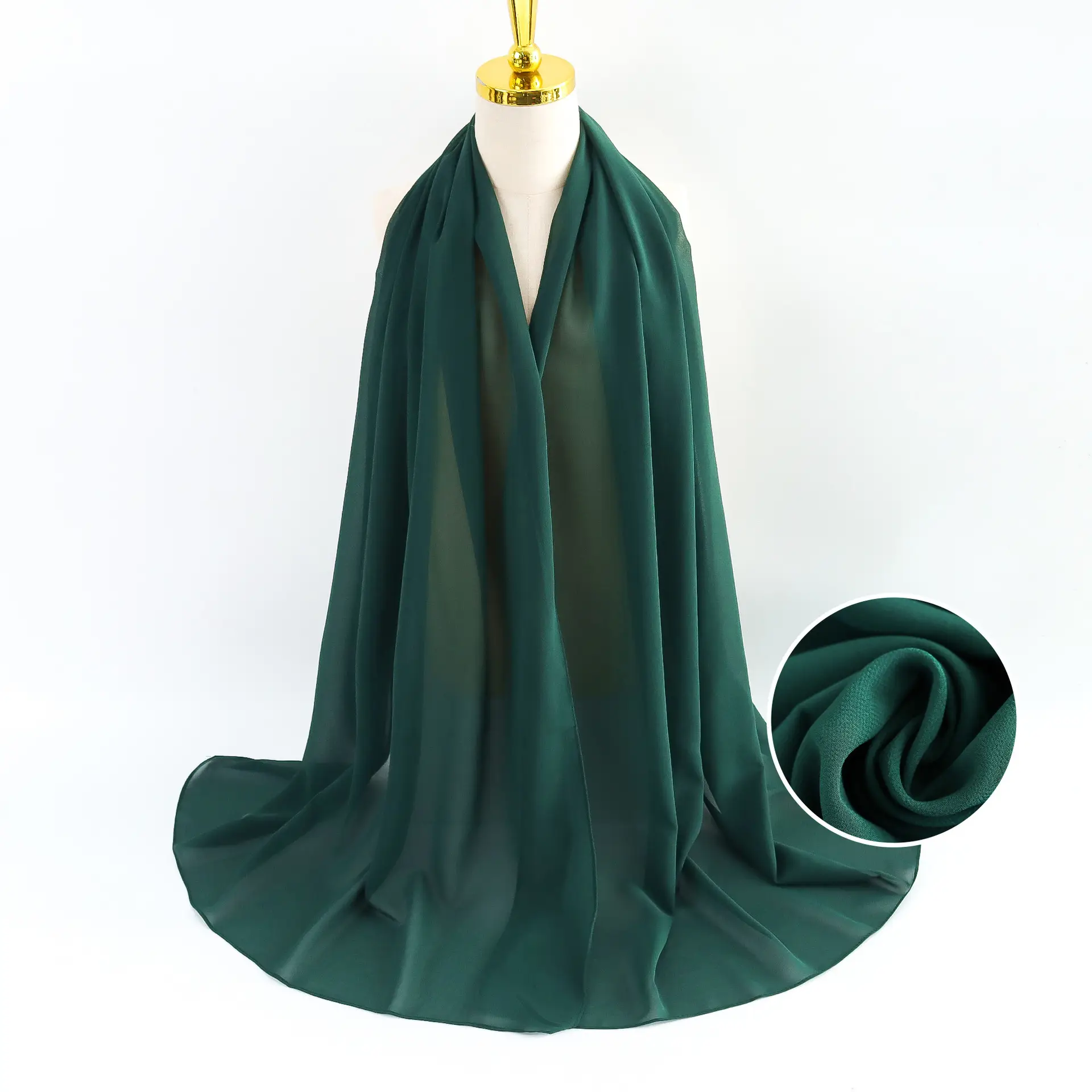 Muslim Pearl Chiffon Headscarf Black Solid Color - Image 31