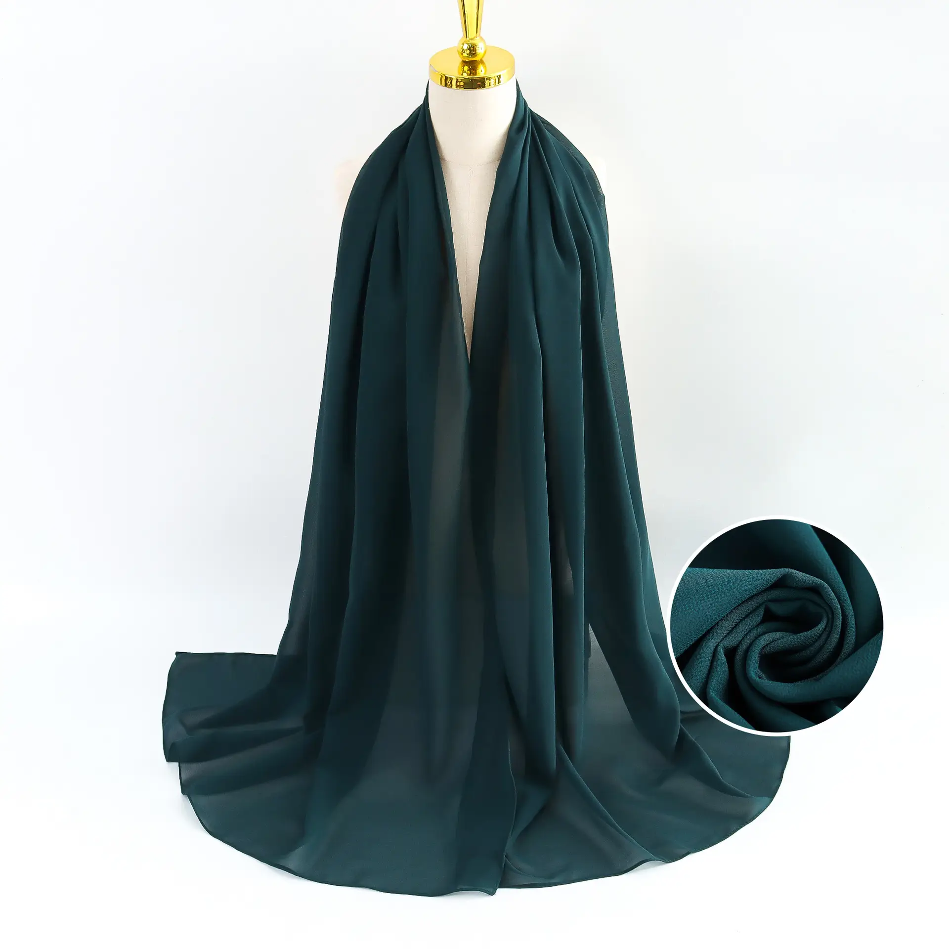 Muslim Pearl Chiffon Headscarf Black Solid Color - Image 32