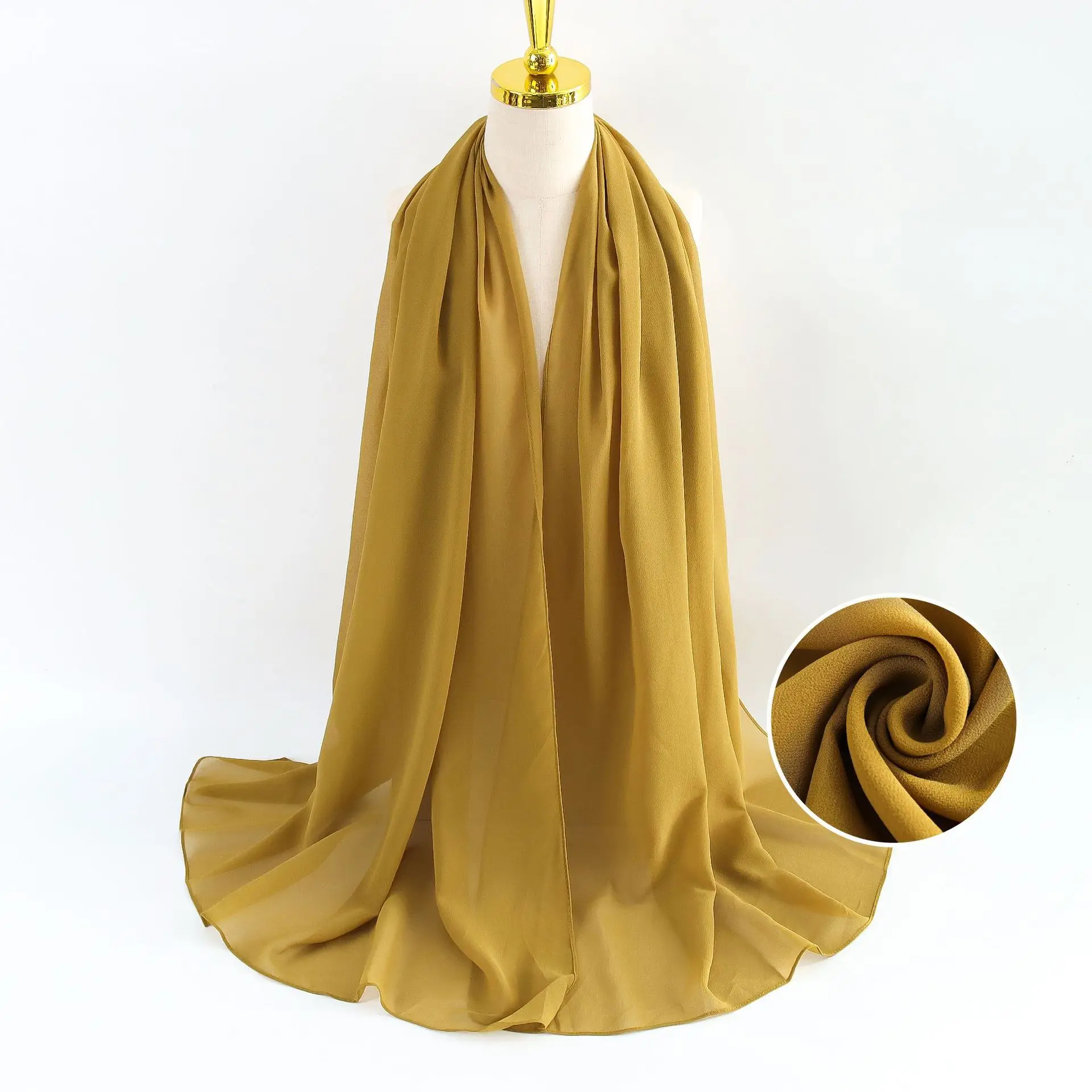 Muslim Pearl Chiffon Headscarf Black Solid Color - Image 33