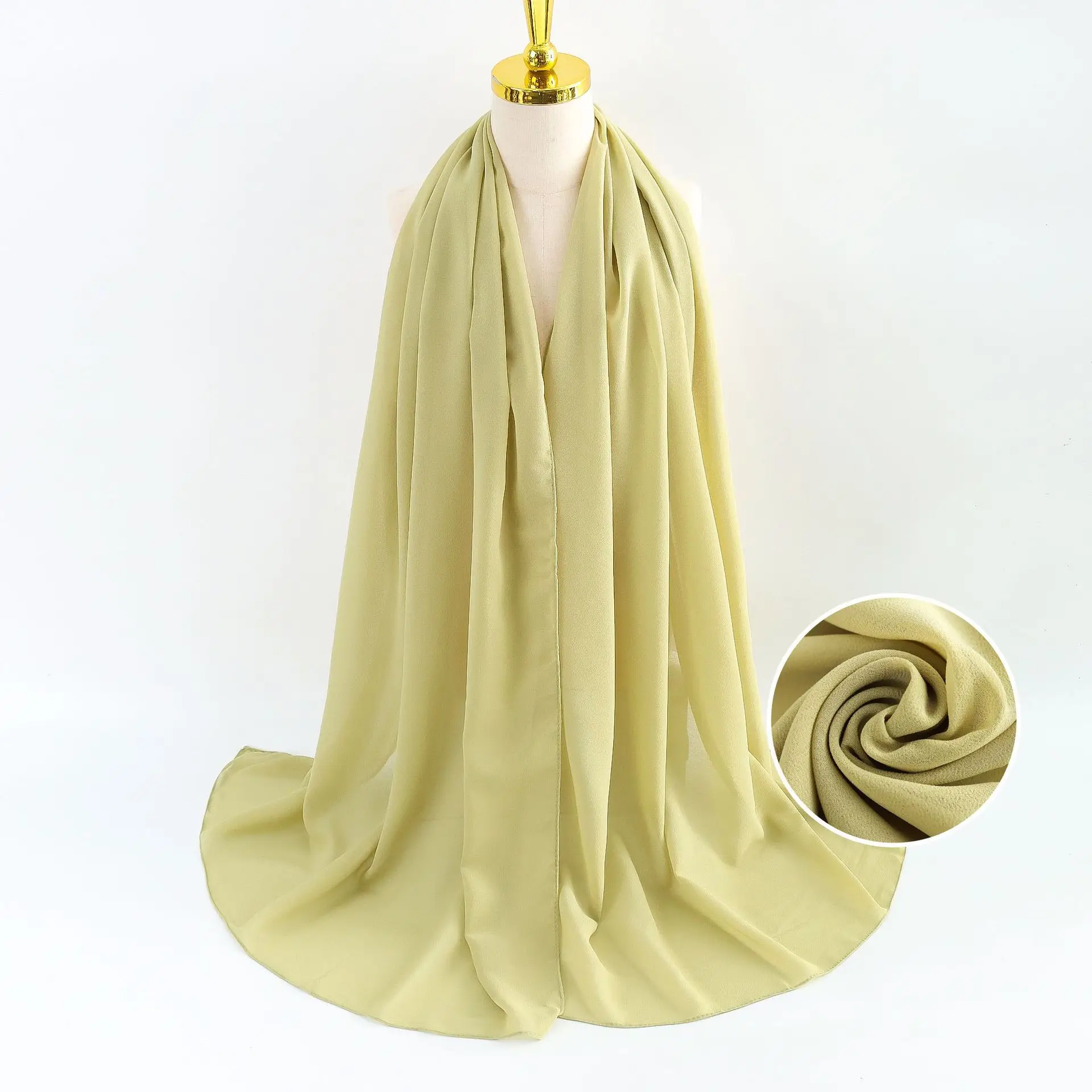 Muslim Pearl Chiffon Headscarf Black Solid Color - Image 34