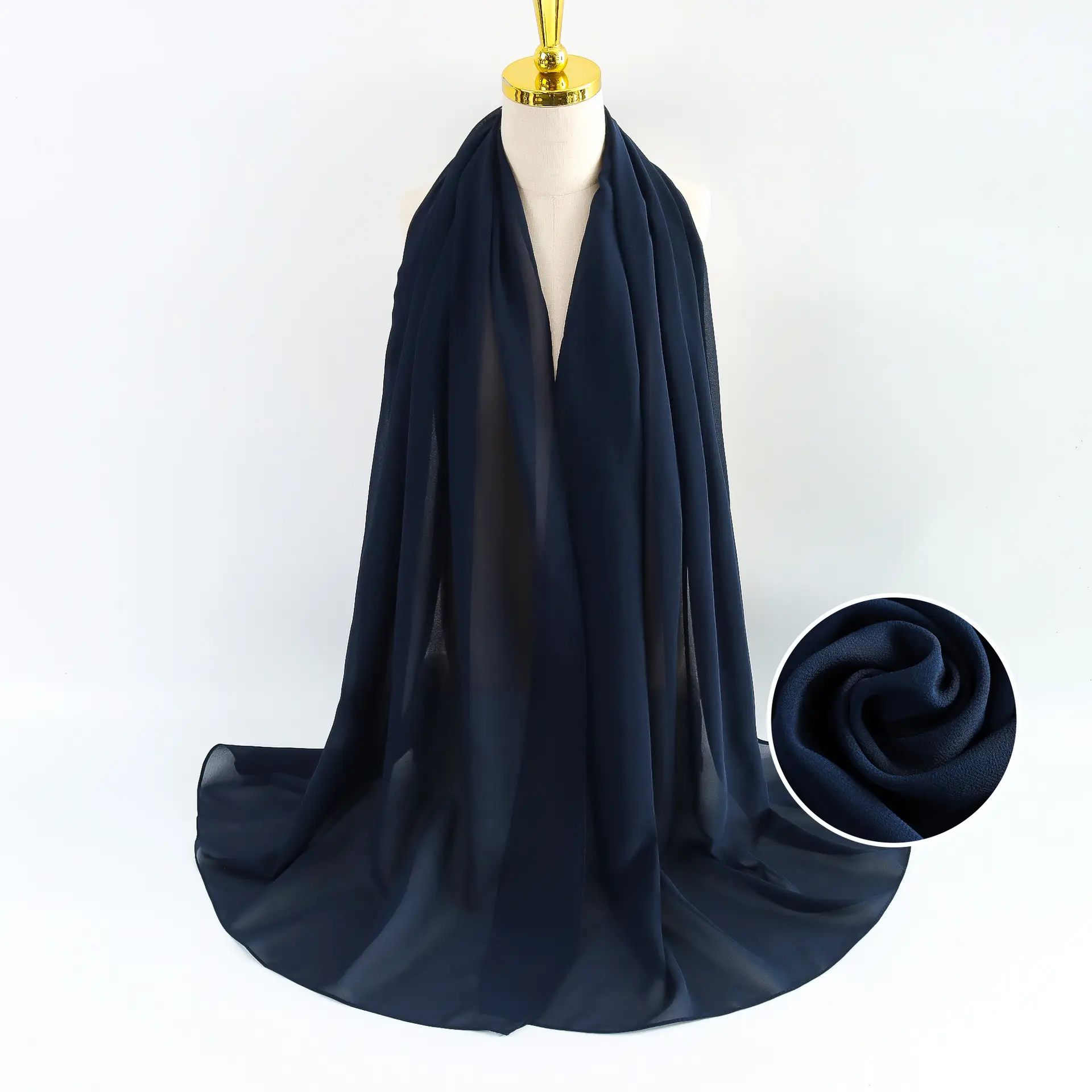 Muslim Pearl Chiffon Headscarf Black Solid Color - Image 36
