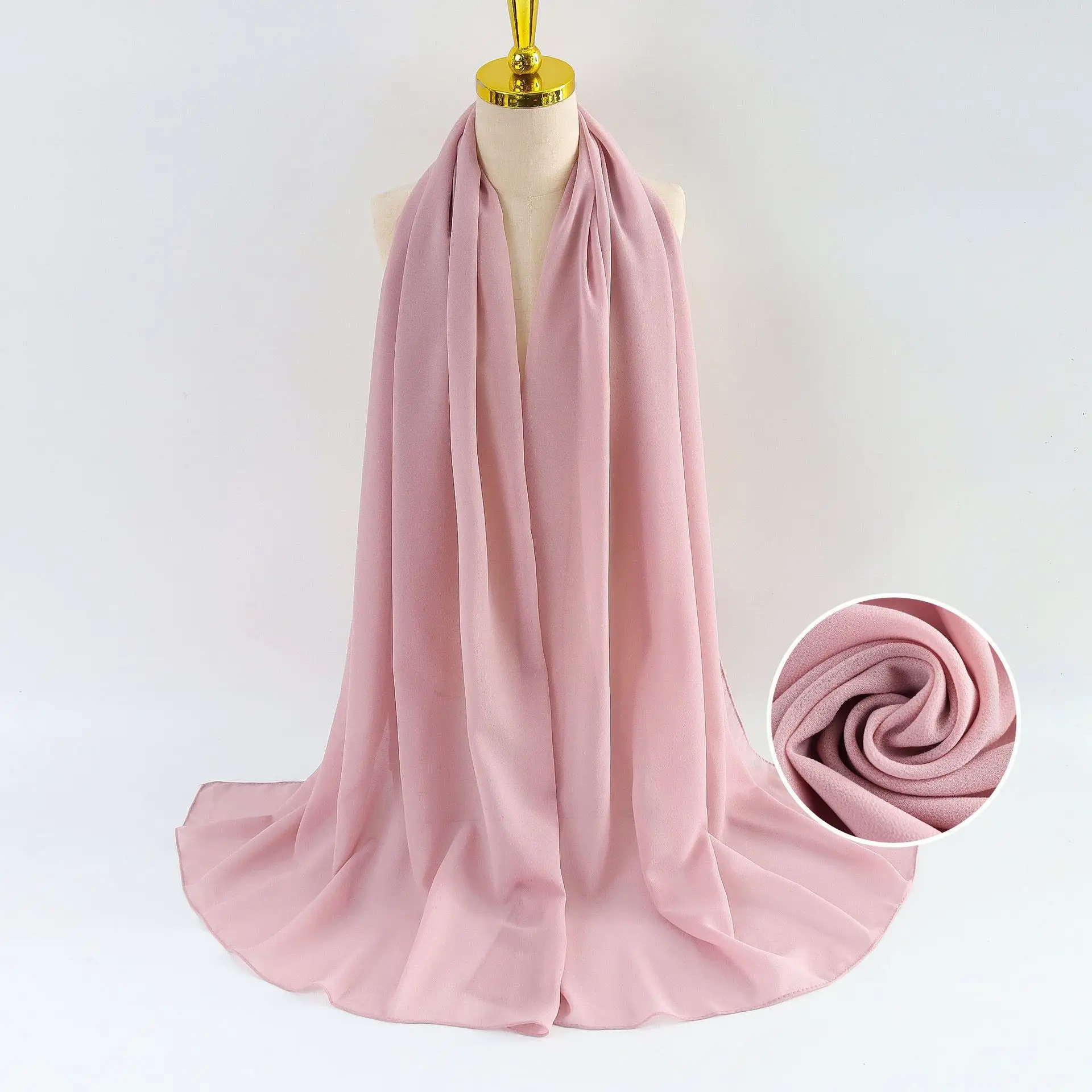 Muslim Pearl Chiffon Headscarf Black Solid Color - Image 4