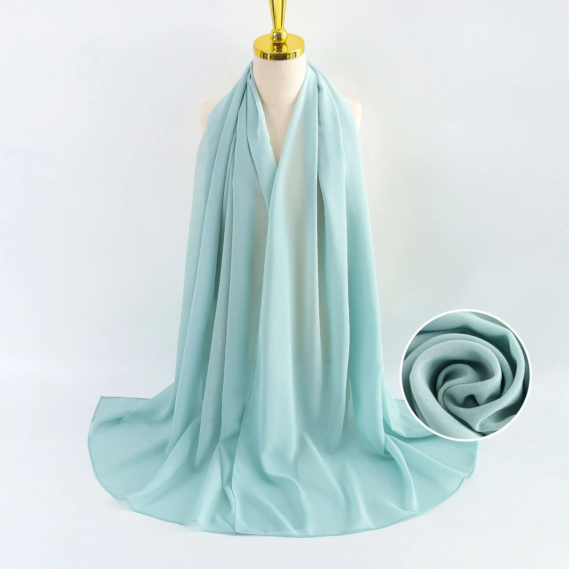 Muslim Pearl Chiffon Headscarf Black Solid Color - Image 40