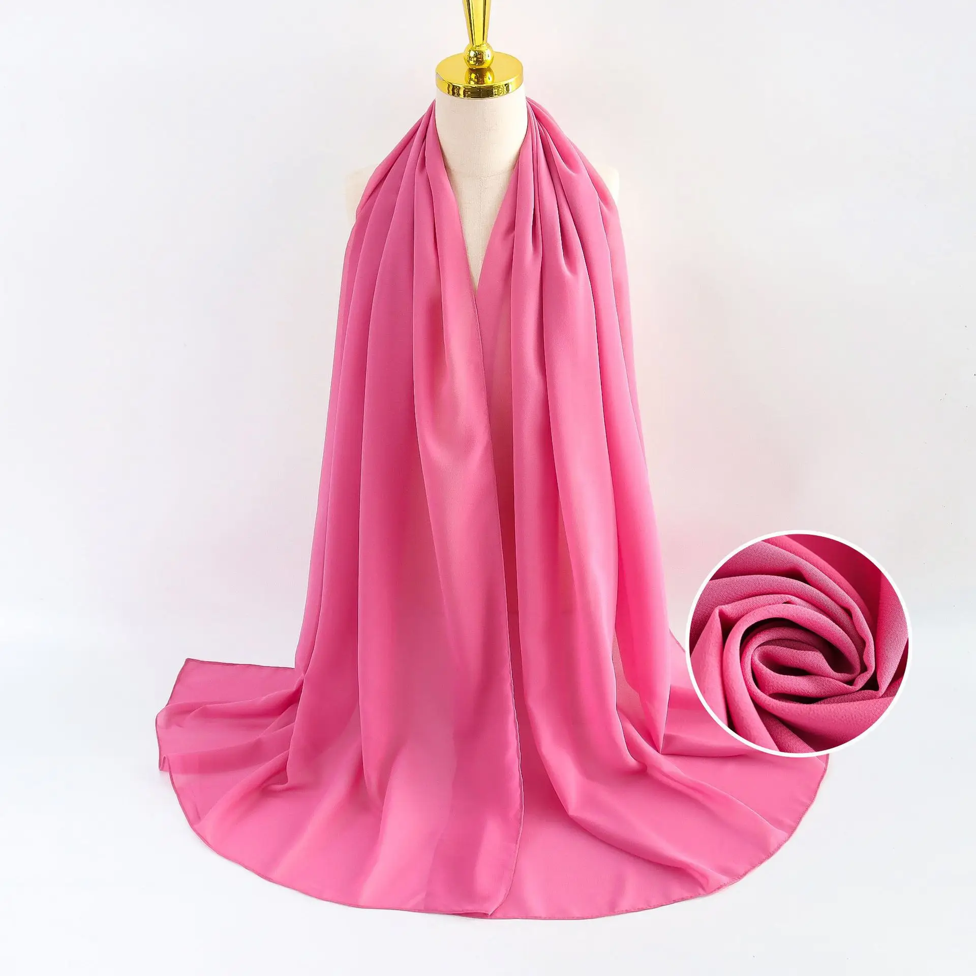 Muslim Pearl Chiffon Headscarf Black Solid Color - Image 41