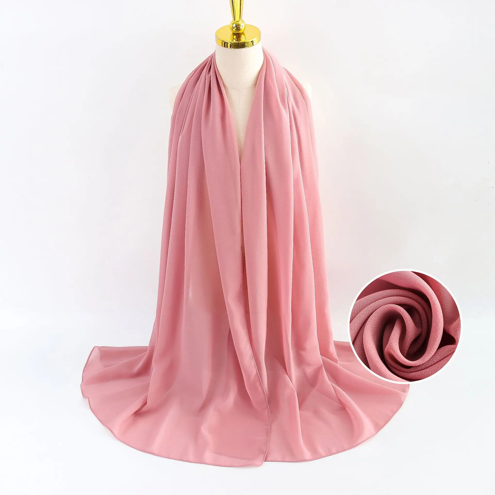 Muslim Pearl Chiffon Headscarf Black Solid Color - Image 42