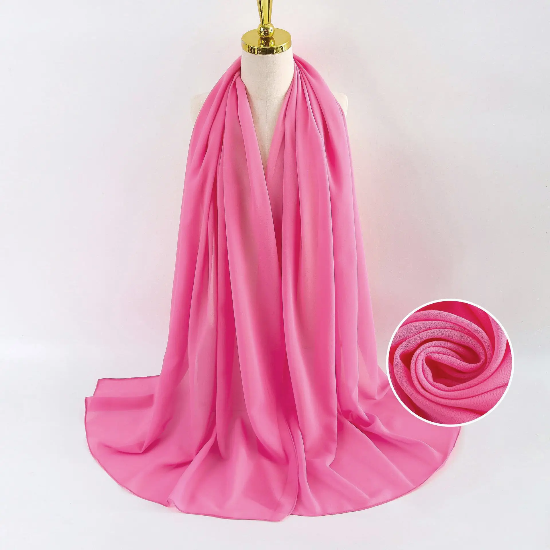 Muslim Pearl Chiffon Headscarf Black Solid Color - Image 43