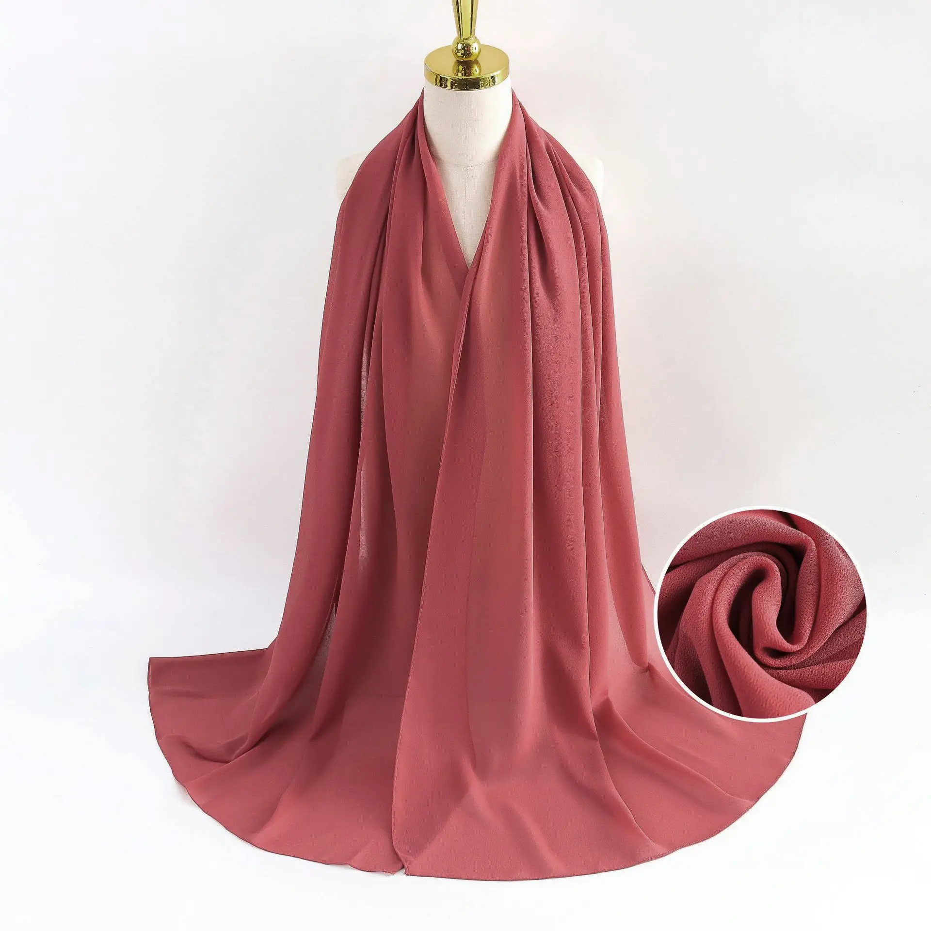 Muslim Pearl Chiffon Headscarf Black Solid Color - Image 45