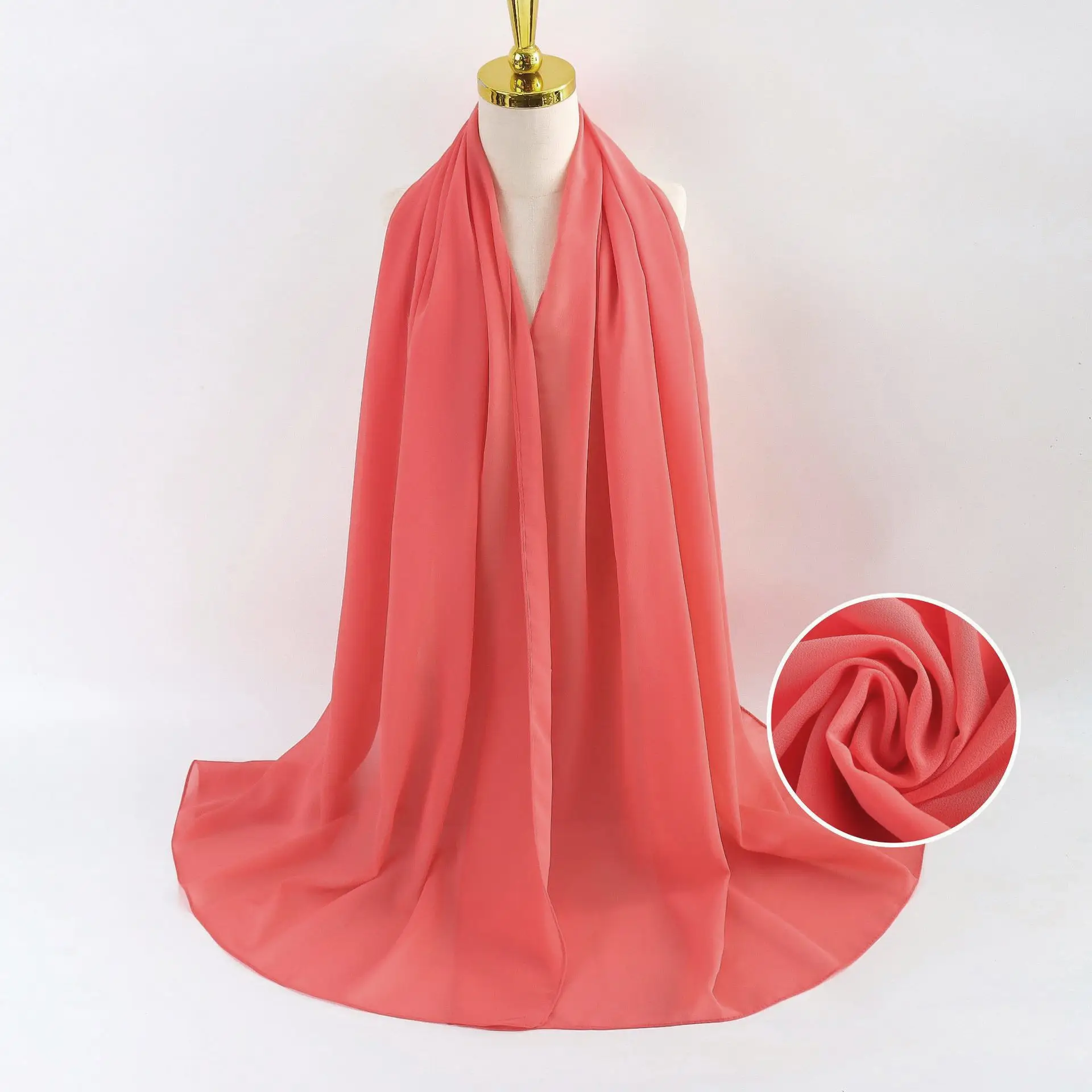 Muslim Pearl Chiffon Headscarf Black Solid Color - Image 46