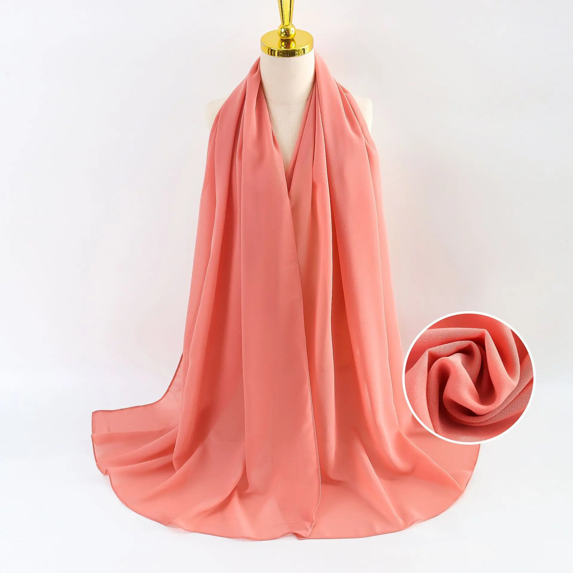 Muslim Pearl Chiffon Headscarf Black Solid Color - Image 47