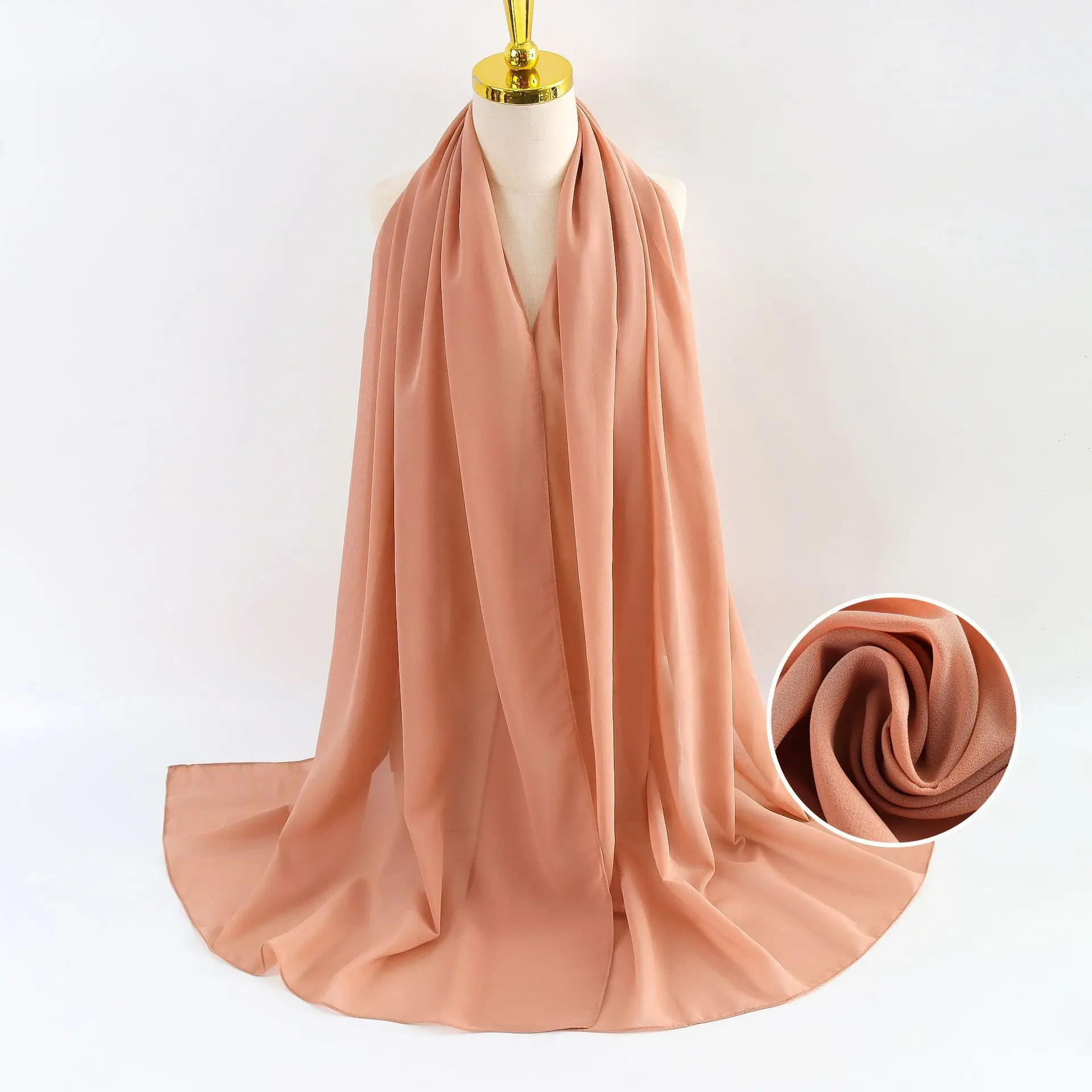Muslim Pearl Chiffon Headscarf Black Solid Color - Image 48