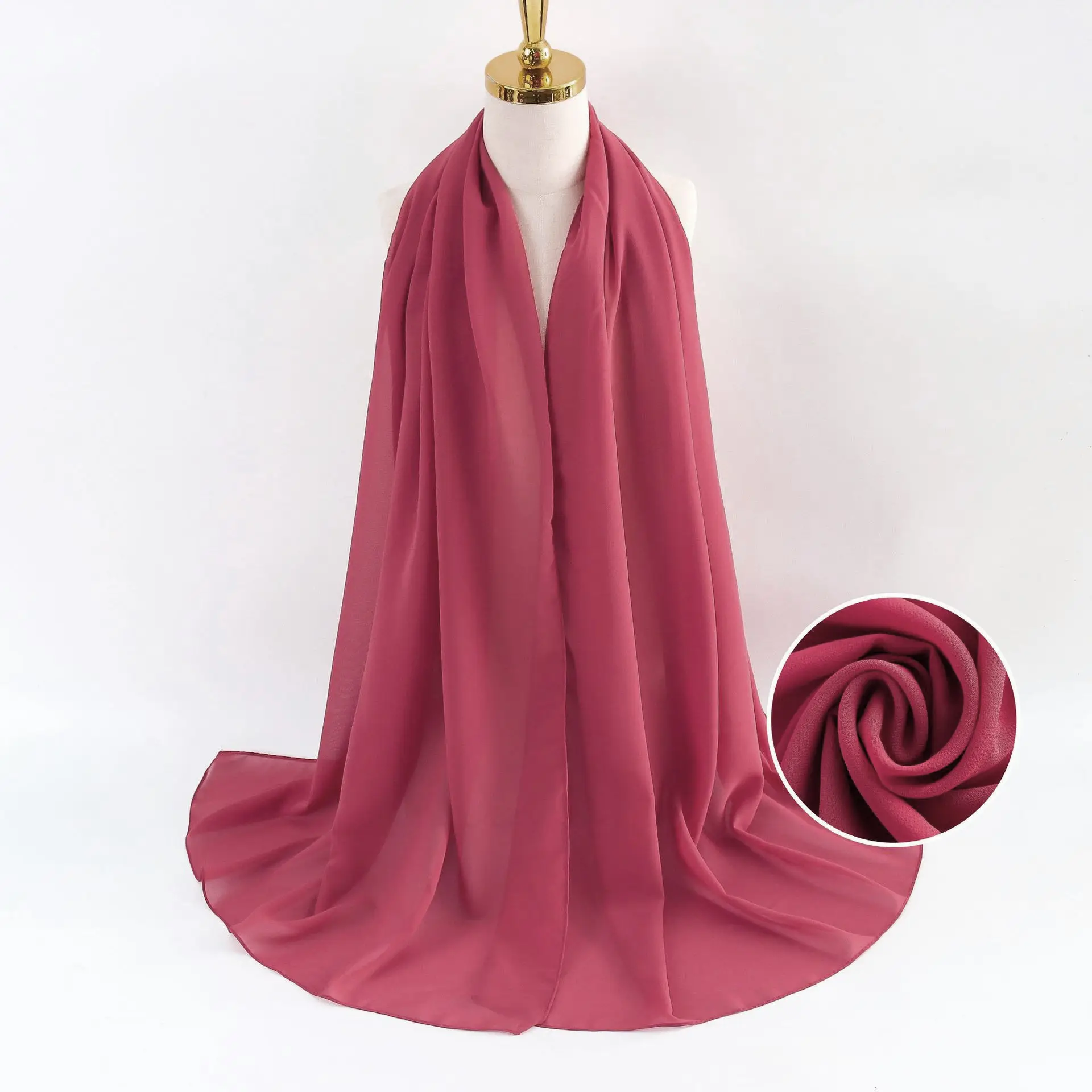 Muslim Pearl Chiffon Headscarf Black Solid Color - Image 49