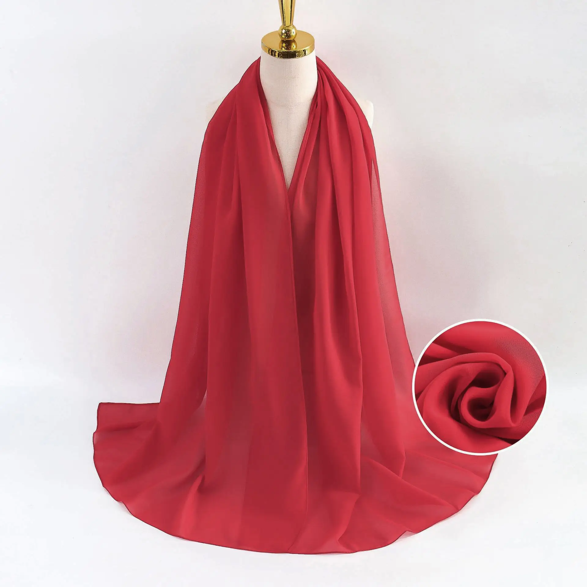 Muslim Pearl Chiffon Headscarf Black Solid Color - Image 50