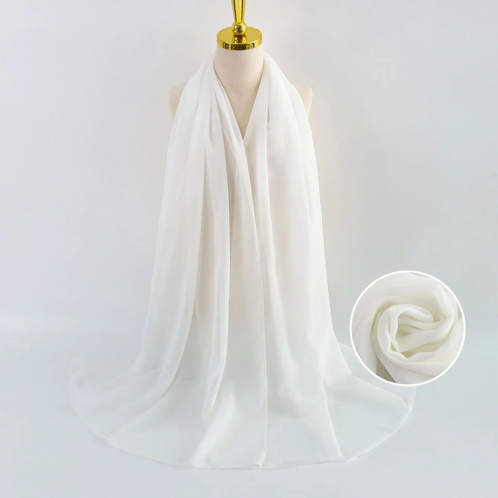 Muslim Pearl Chiffon Headscarf Black Solid Color - Image 51