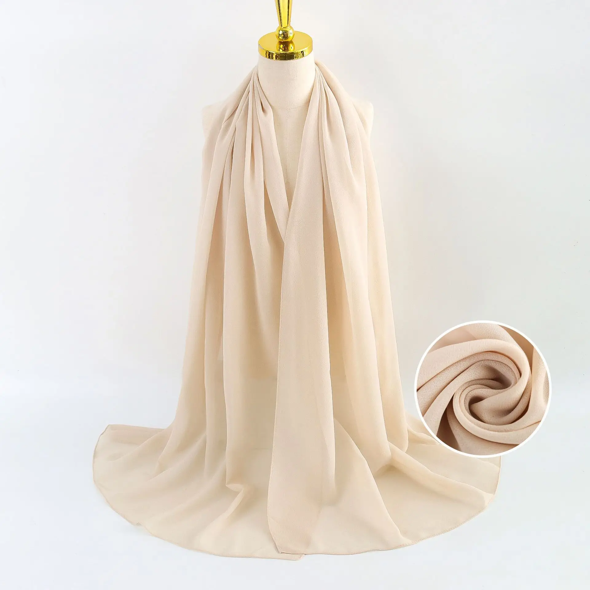 Muslim Pearl Chiffon Headscarf Black Solid Color - Image 53