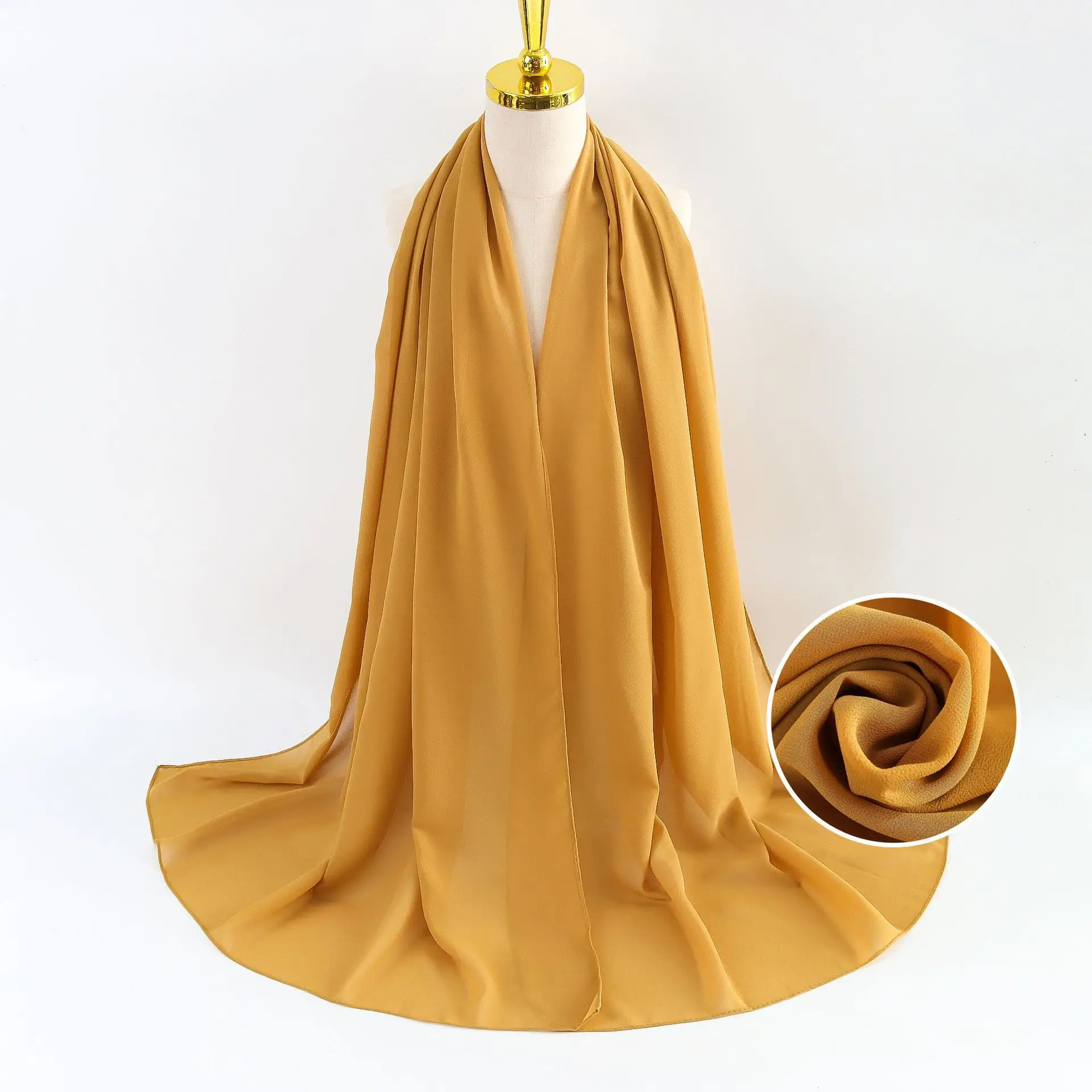 Muslim Pearl Chiffon Headscarf Black Solid Color - Image 54