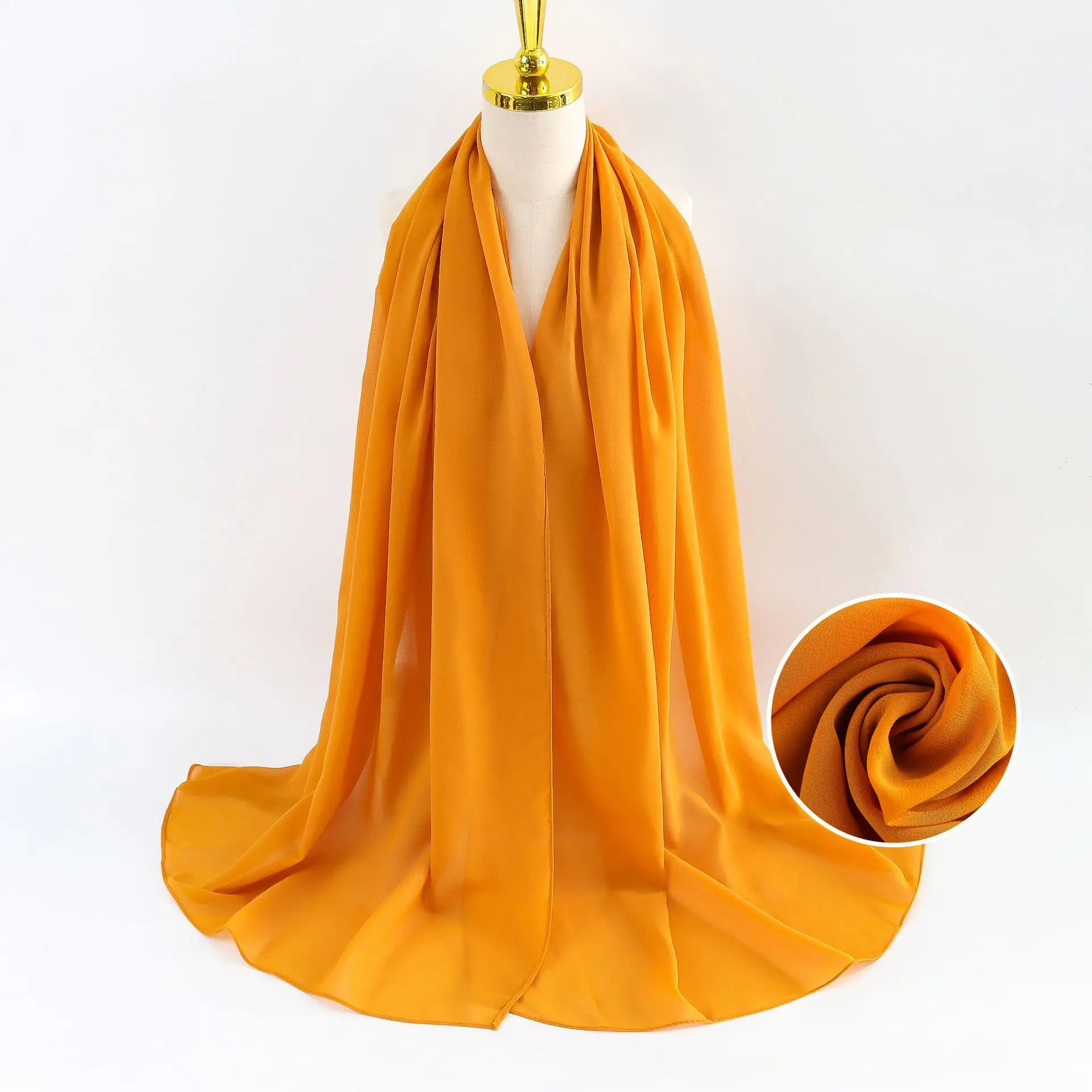 Muslim Pearl Chiffon Headscarf Black Solid Color - Image 55