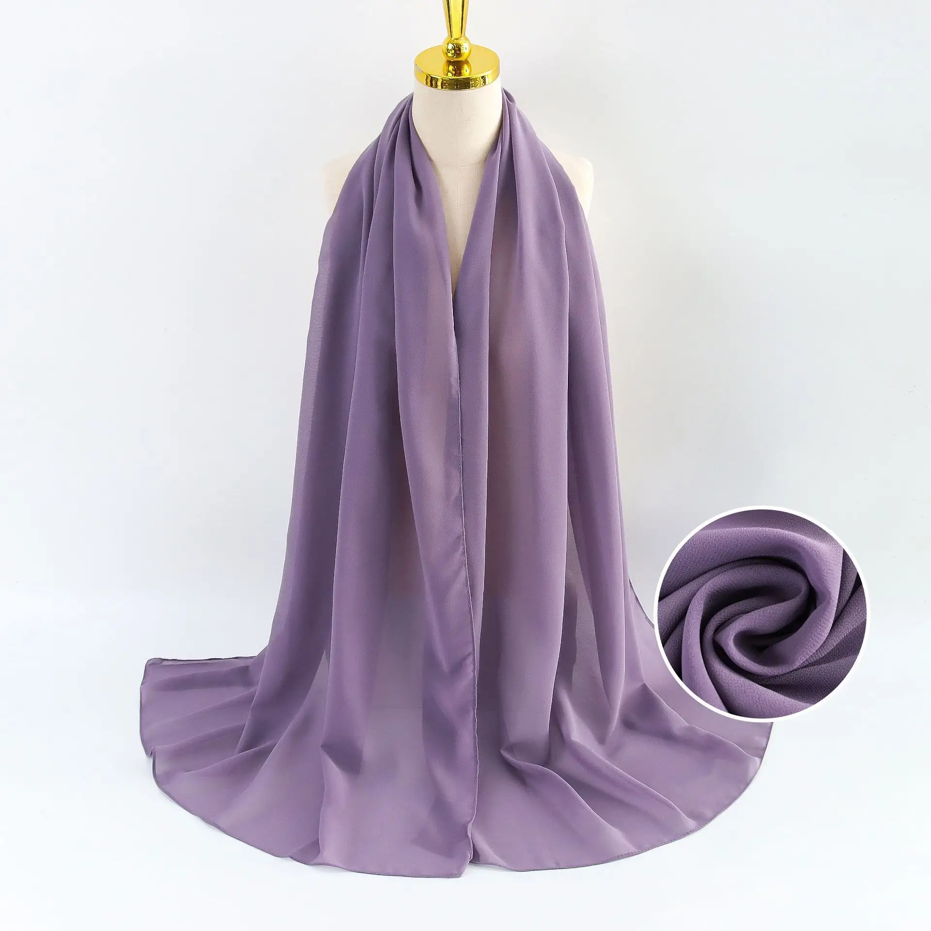 Muslim Pearl Chiffon Headscarf Black Solid Color - Image 57