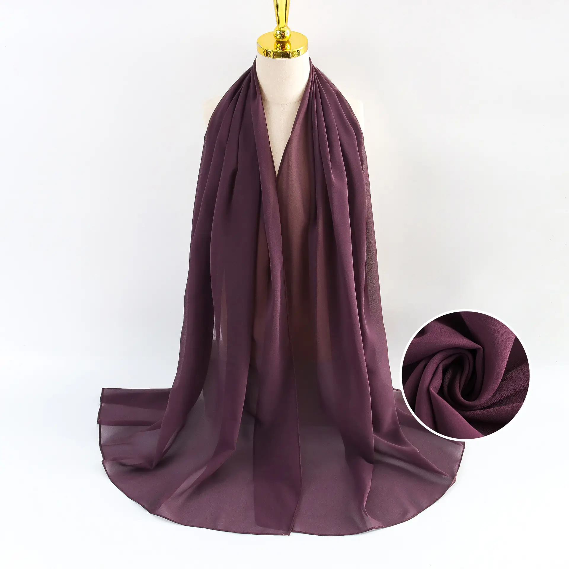 Muslim Pearl Chiffon Headscarf Black Solid Color - Image 58