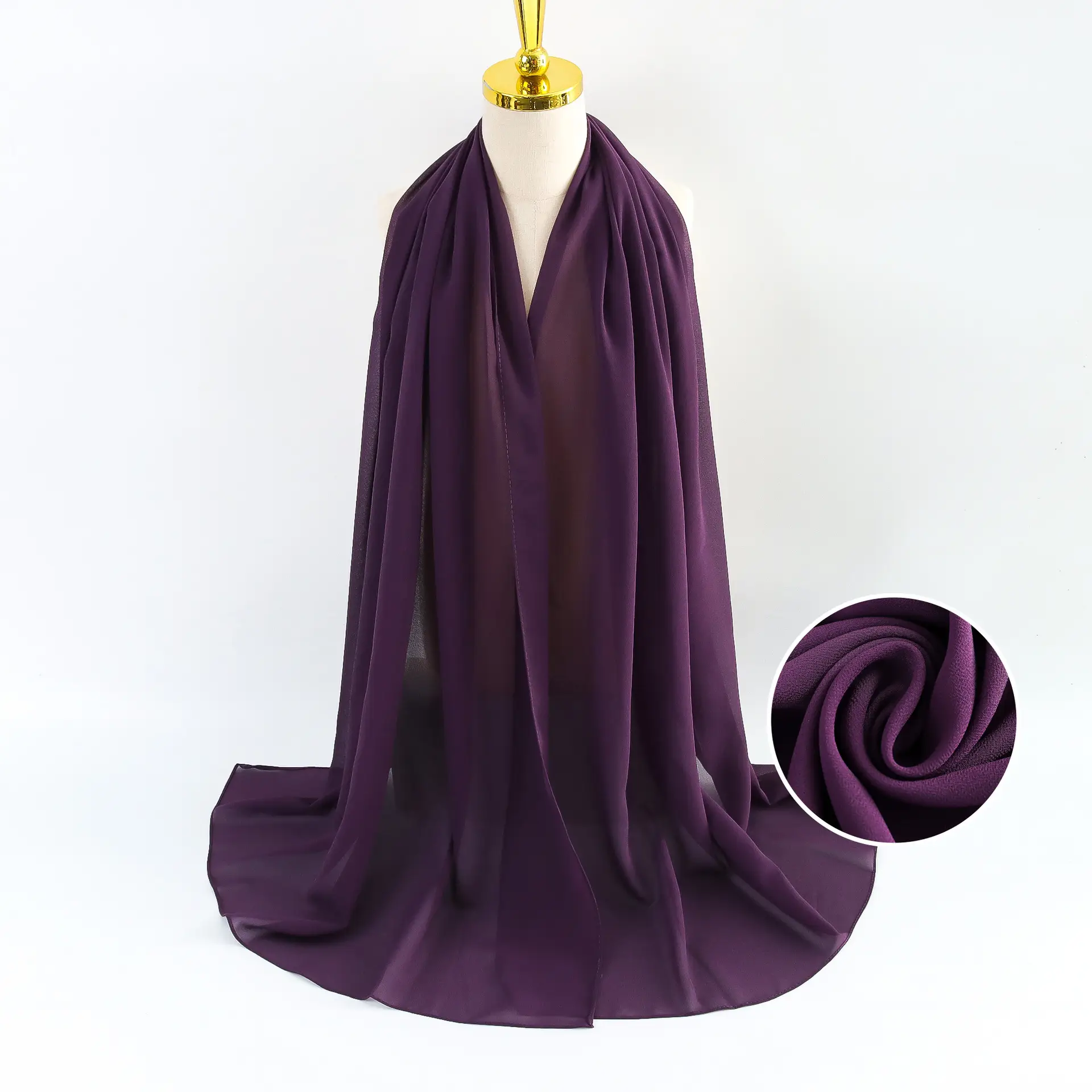 Muslim Pearl Chiffon Headscarf Black Solid Color - Image 59