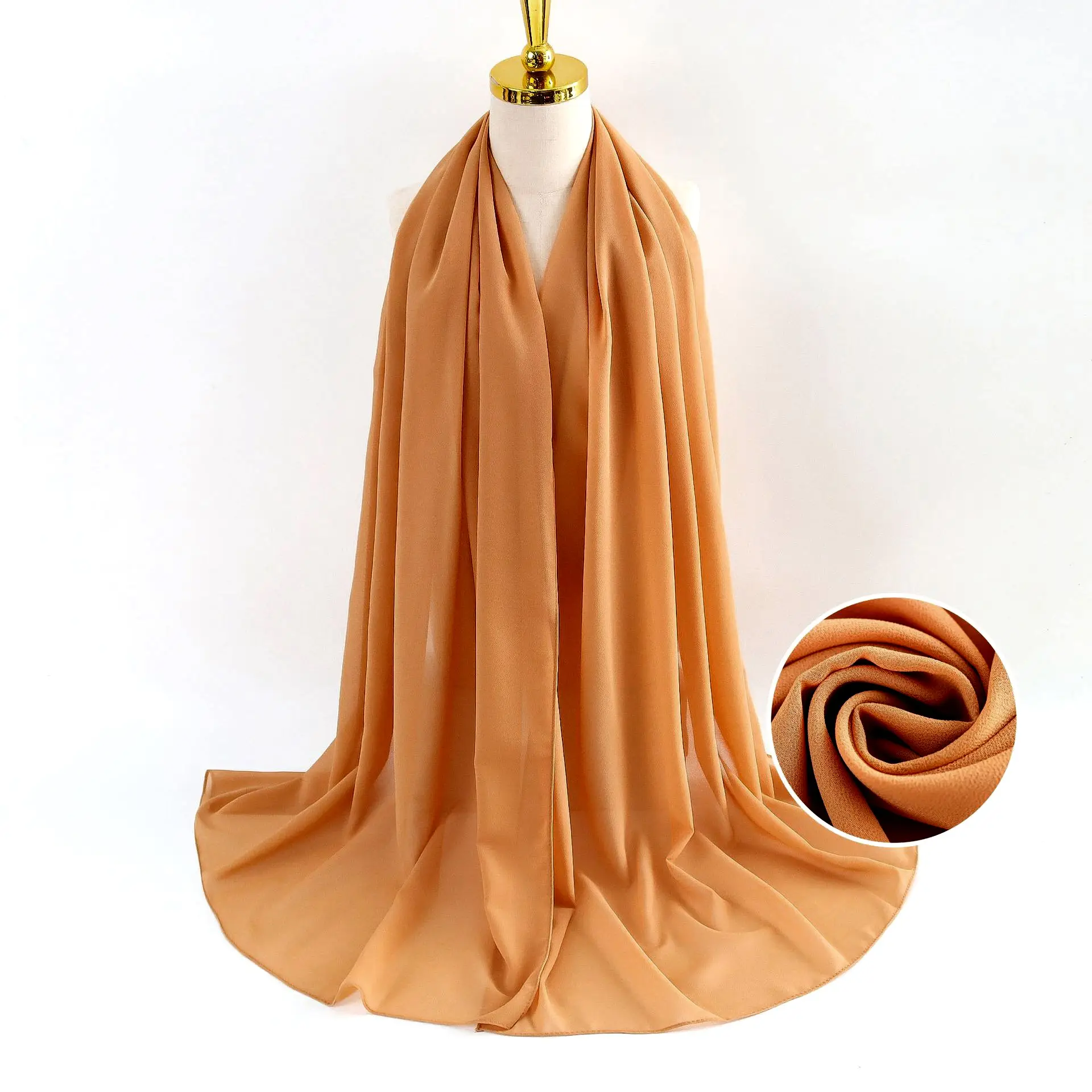 Muslim Pearl Chiffon Headscarf Black Solid Color - Image 6