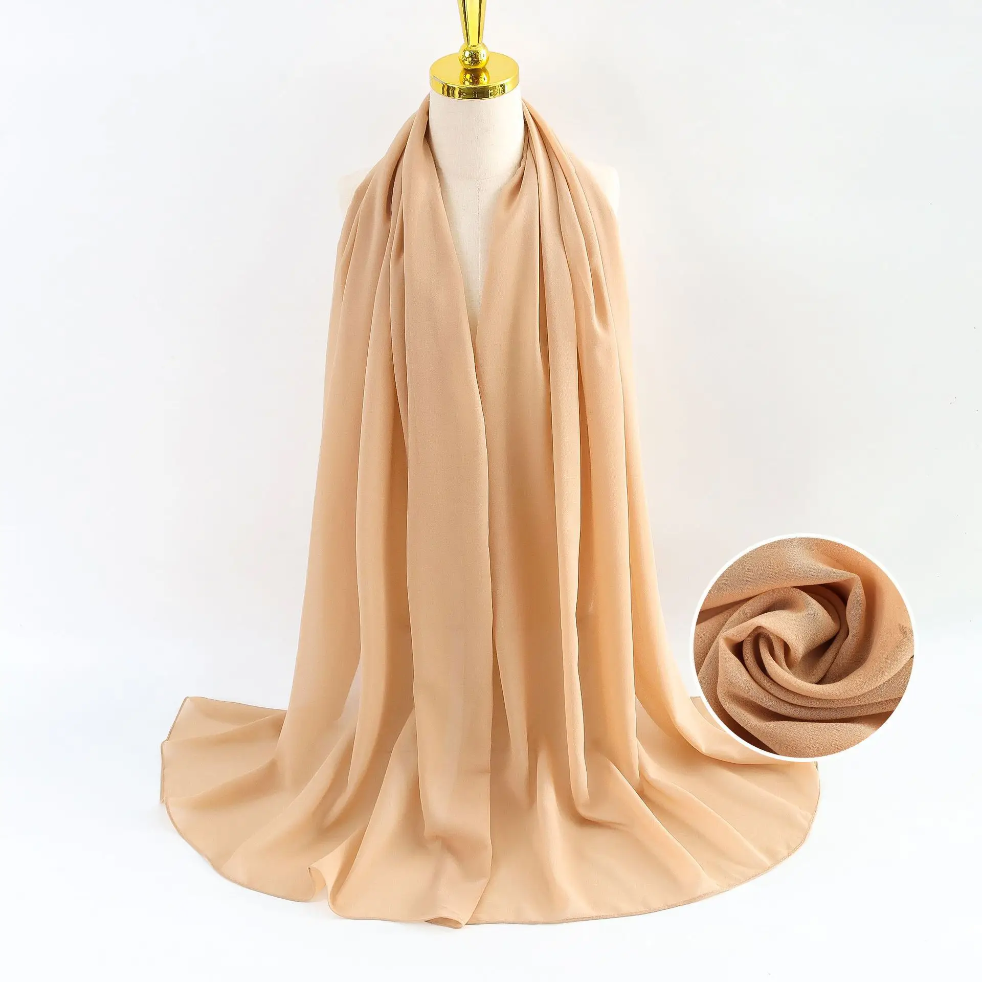 Muslim Pearl Chiffon Headscarf Black Solid Color - Image 60