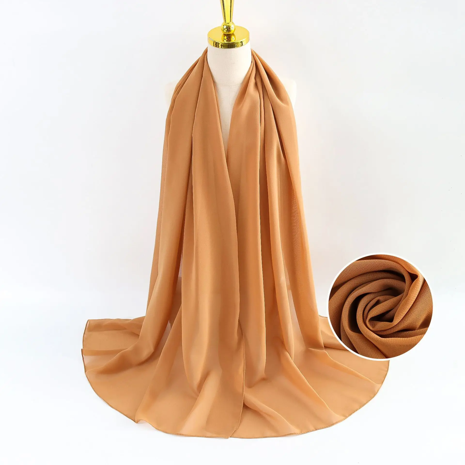 Muslim Pearl Chiffon Headscarf Black Solid Color - Image 61