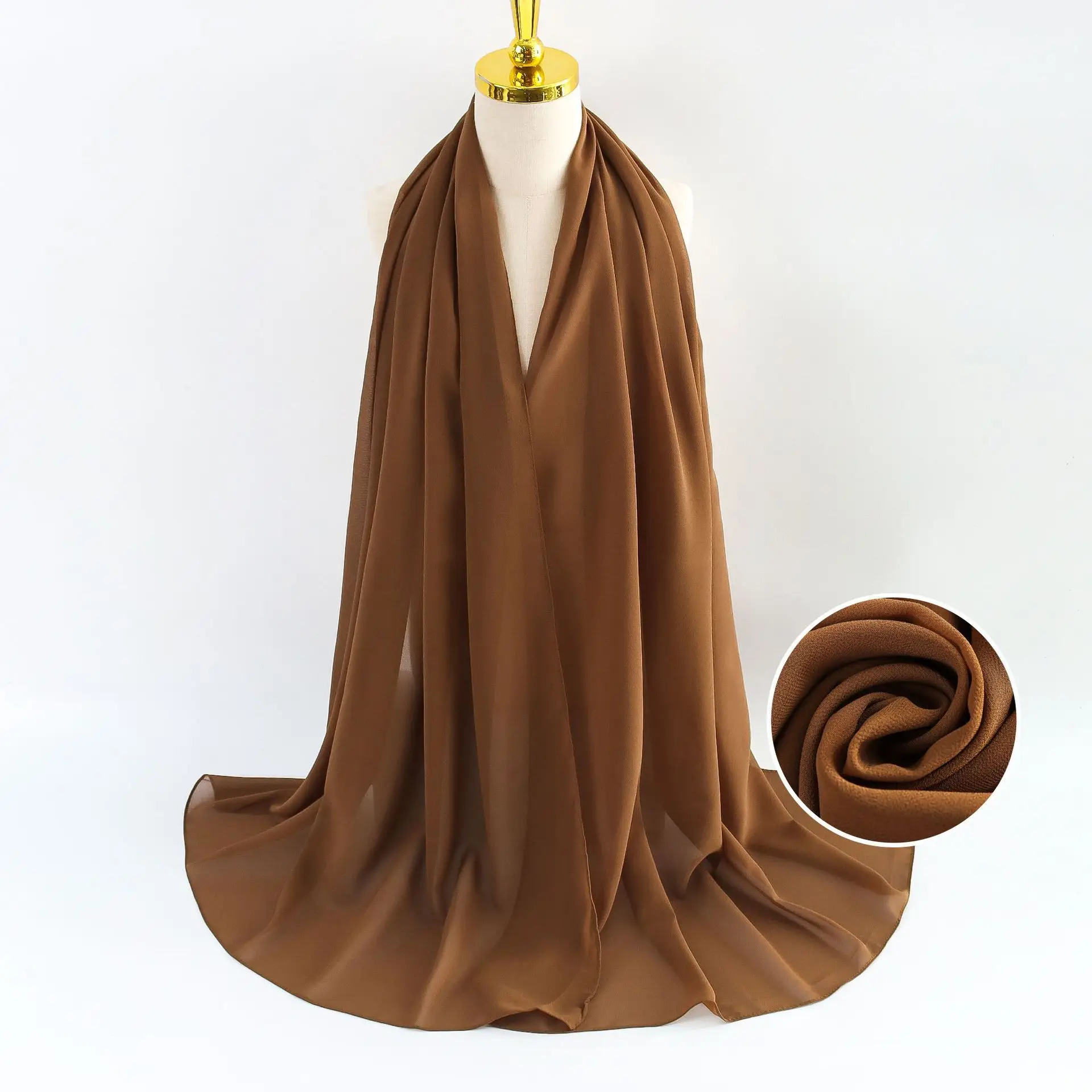 Muslim Pearl Chiffon Headscarf Black Solid Color - Image 62