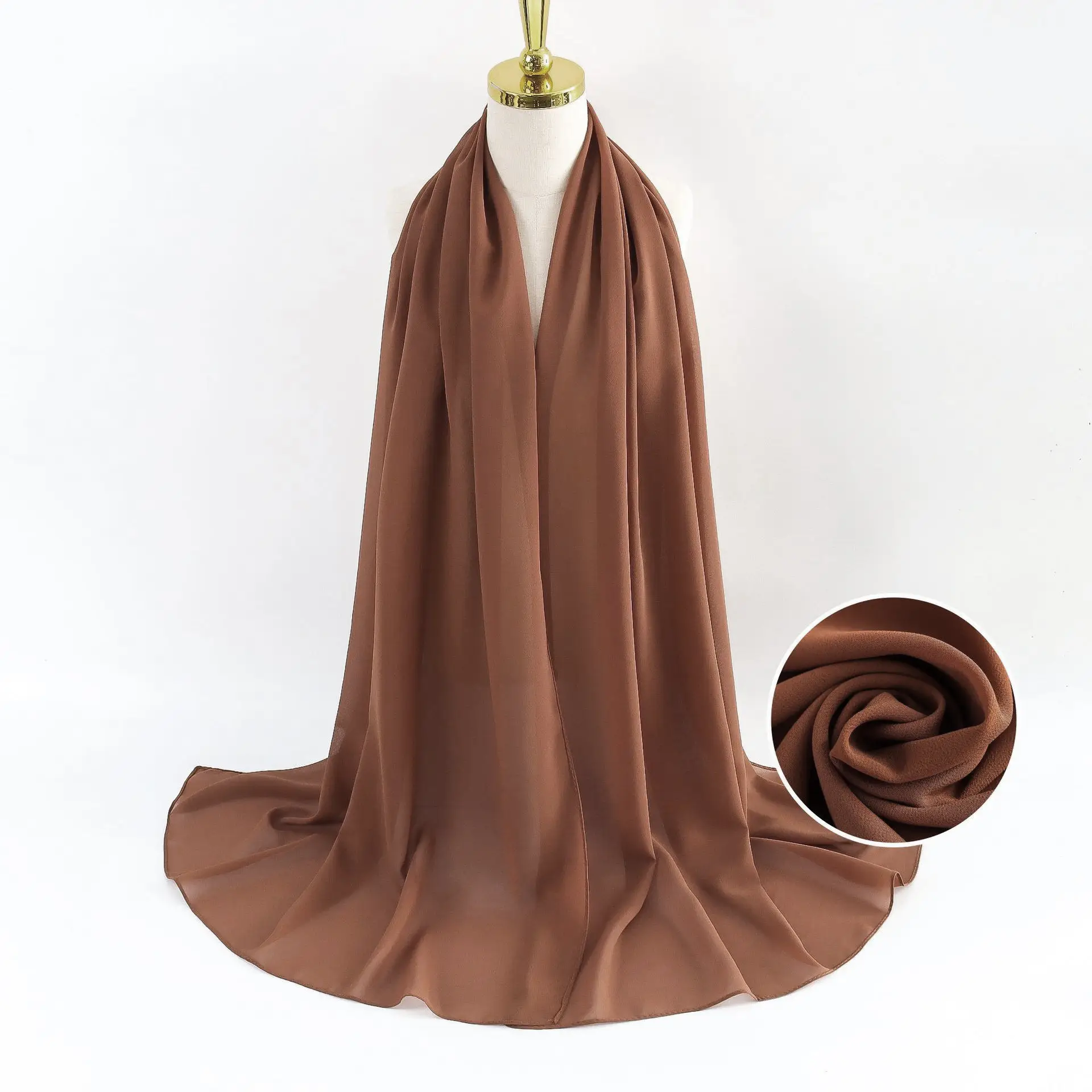 Muslim Pearl Chiffon Headscarf Black Solid Color - Image 63