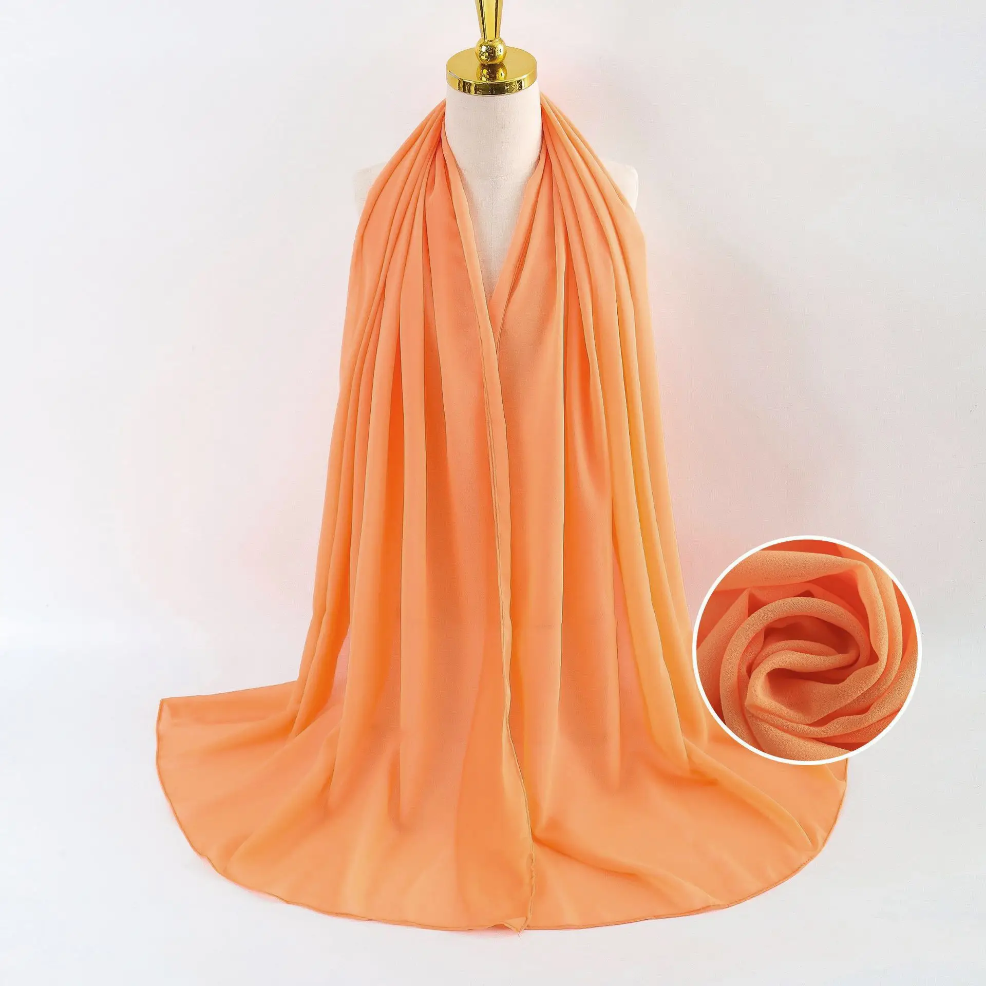 Muslim Pearl Chiffon Headscarf Black Solid Color - Image 64