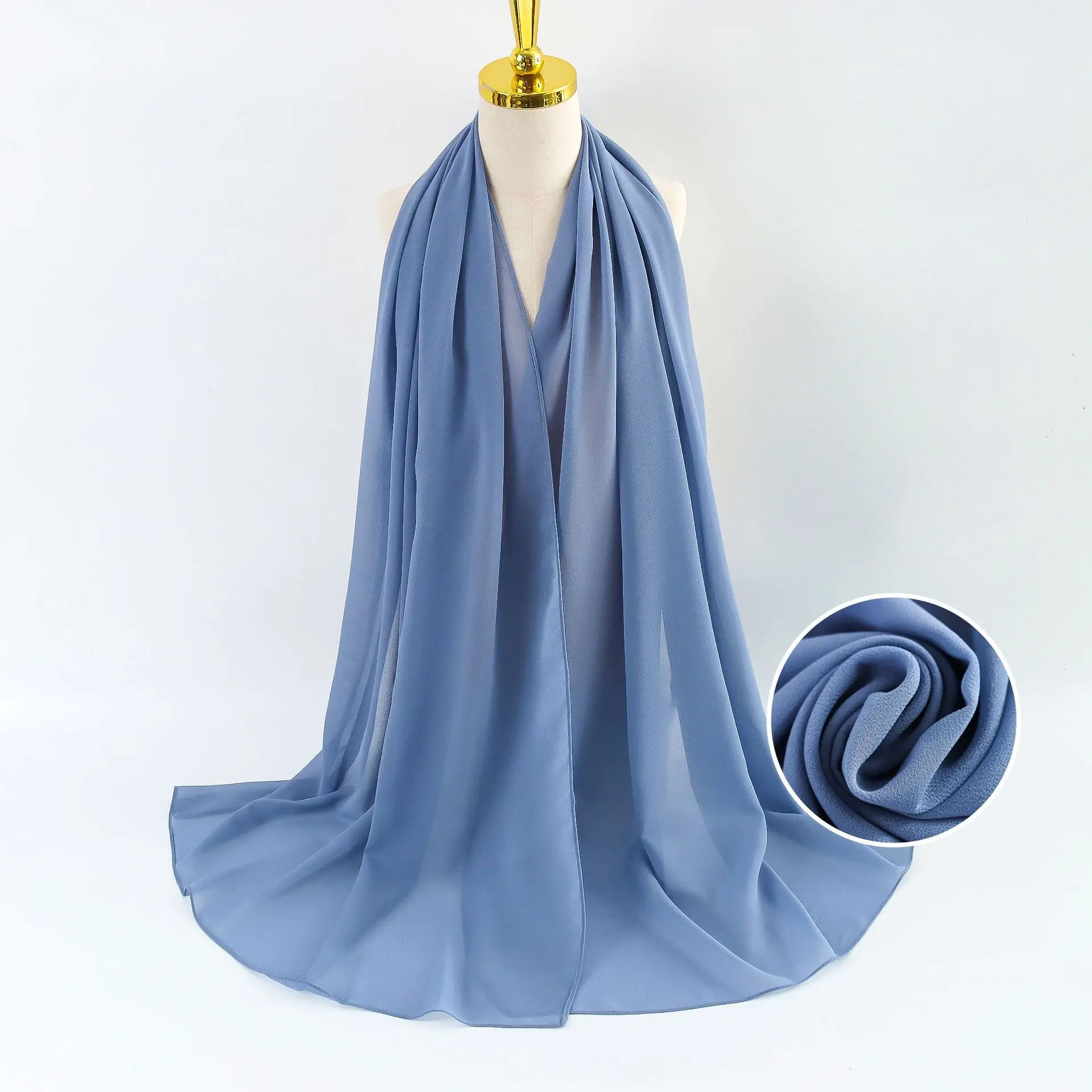 Muslim Pearl Chiffon Headscarf Black Solid Color - Image 65