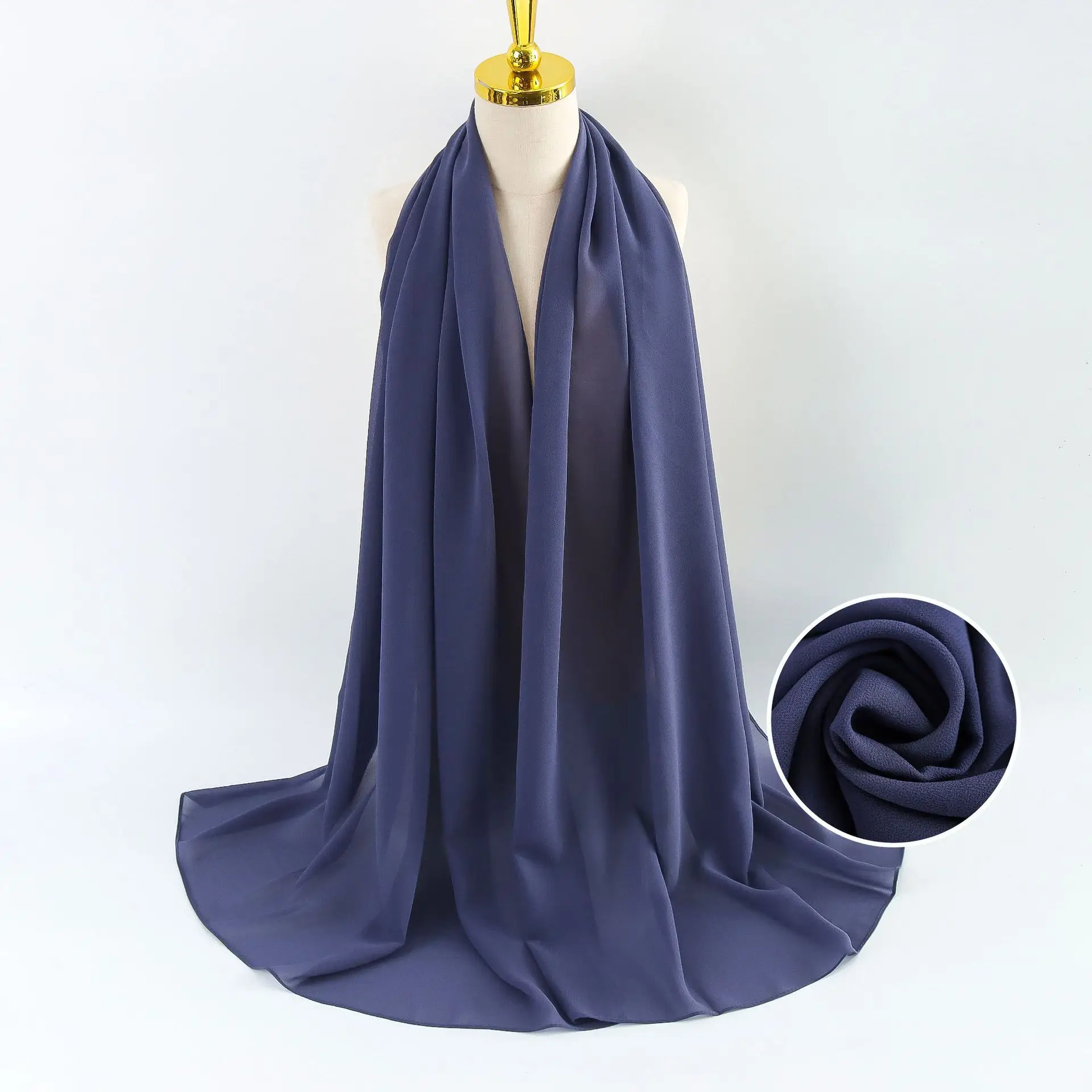 Muslim Pearl Chiffon Headscarf Black Solid Color - Image 66