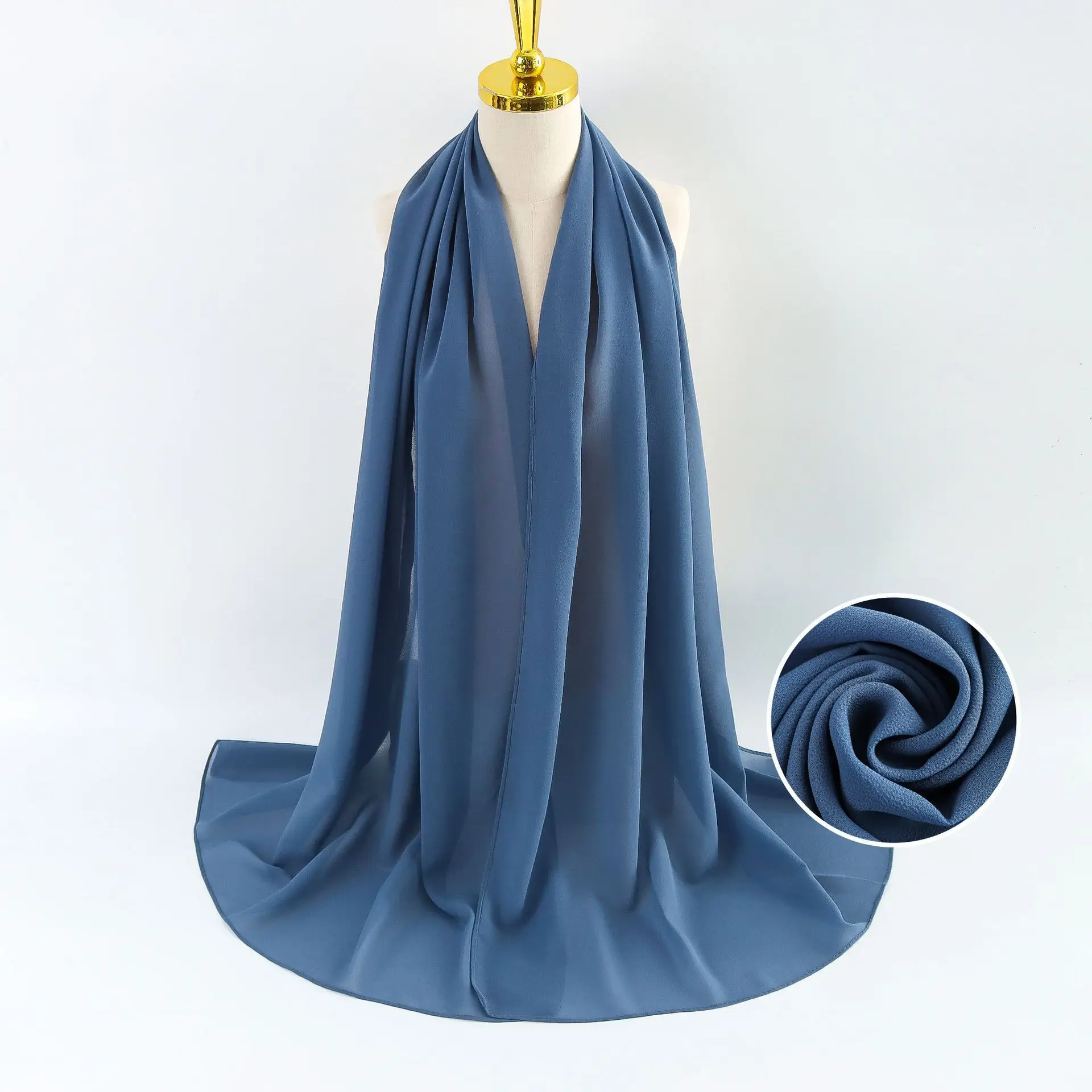Muslim Pearl Chiffon Headscarf Black Solid Color - Image 67