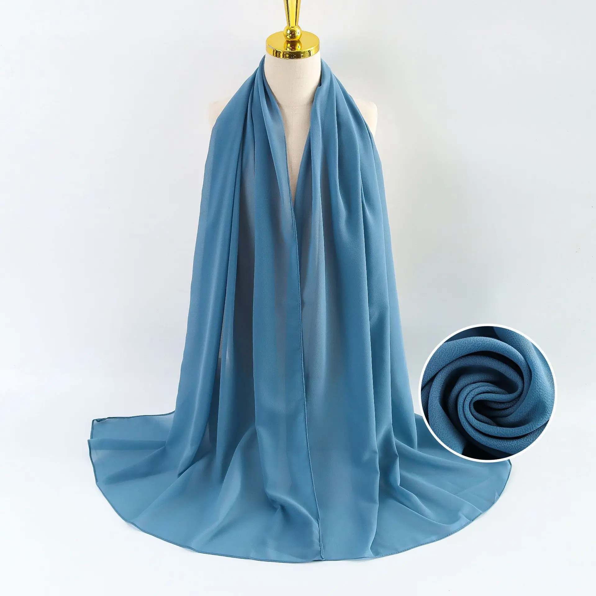 Muslim Pearl Chiffon Headscarf Black Solid Color - Image 68