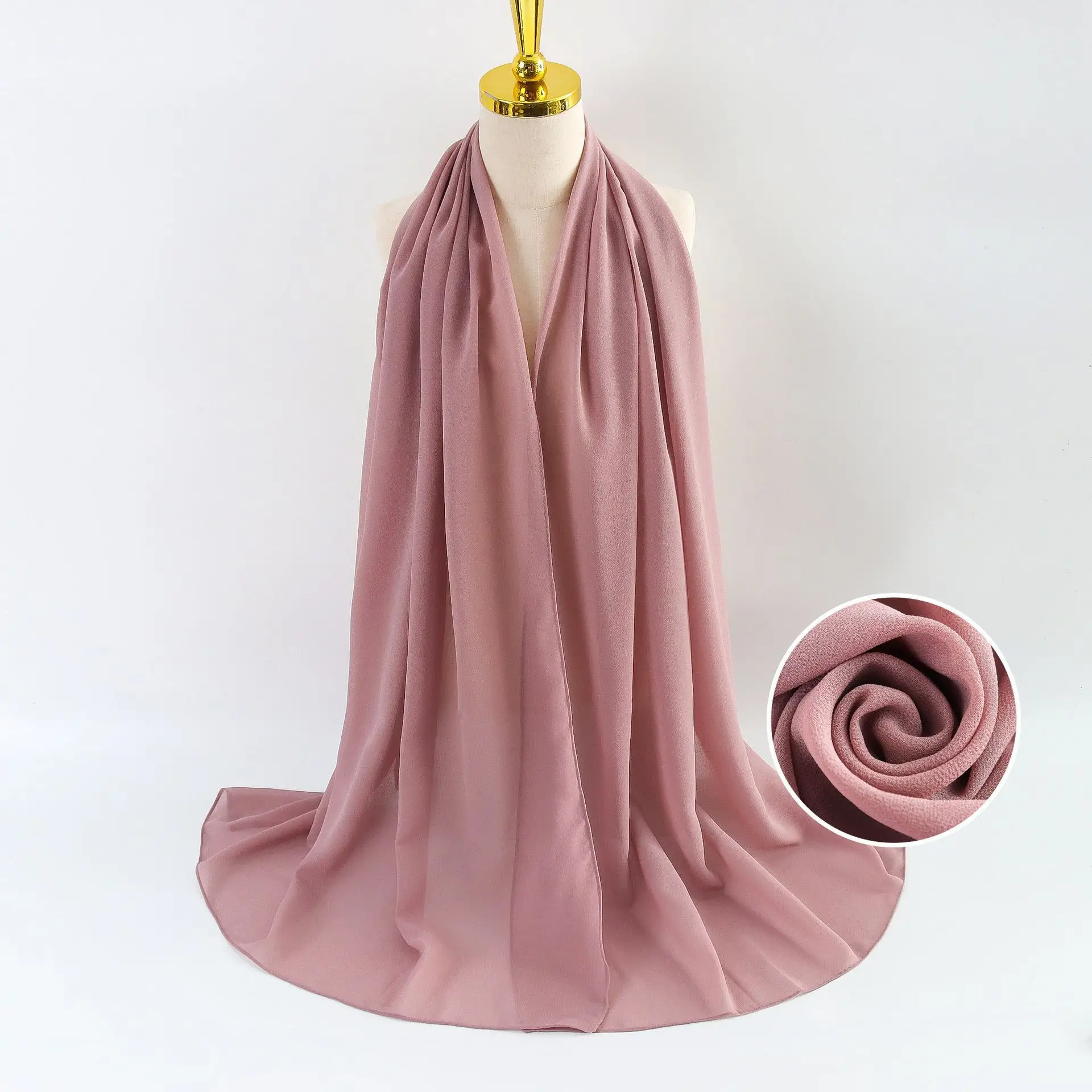 Muslim Pearl Chiffon Headscarf Black Solid Color - Image 69